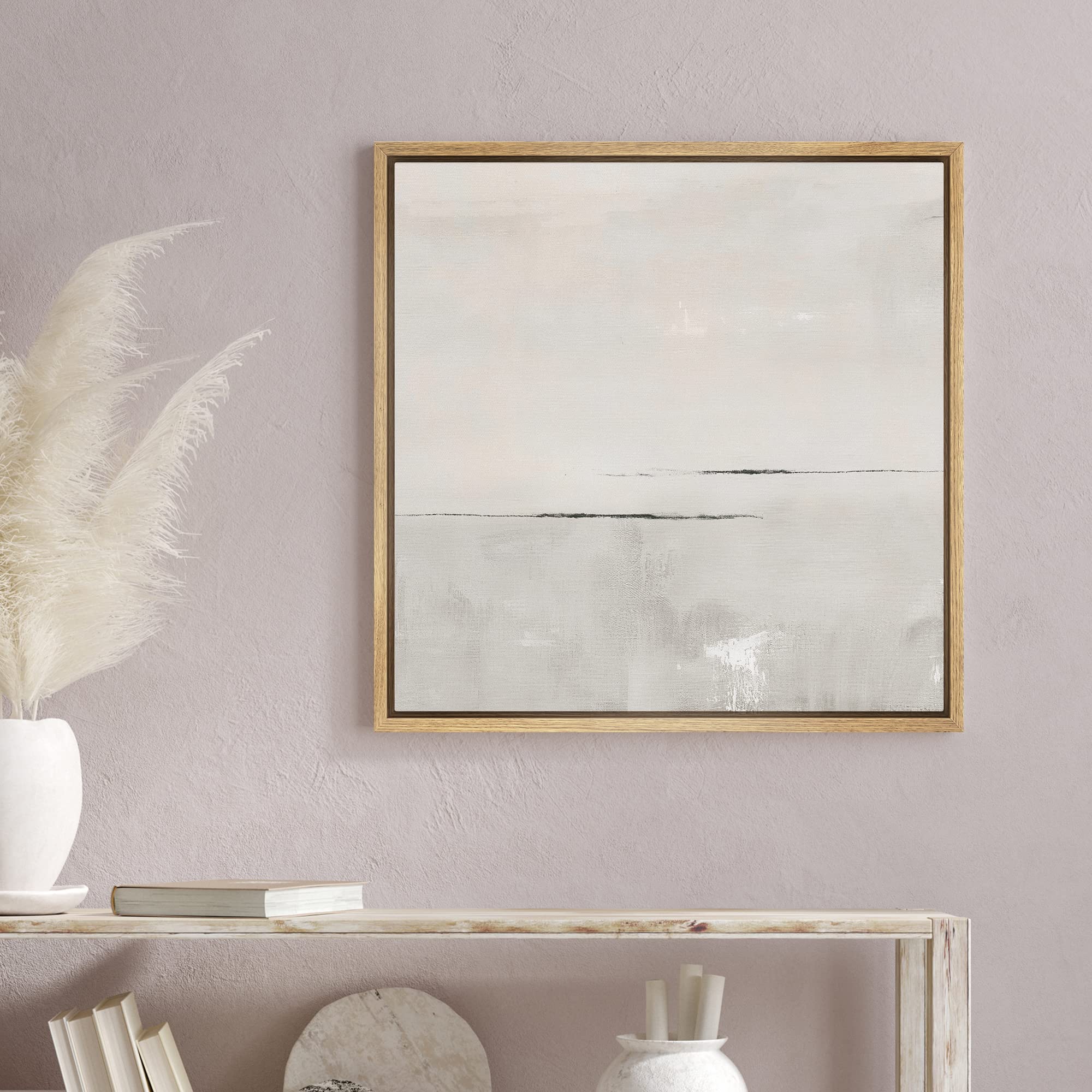 Signwin Framed Canvas Print Wall Art Watercolor Pastel Gray Abstract Landscape Nature Shapes Illustrations Modern Art Decorative