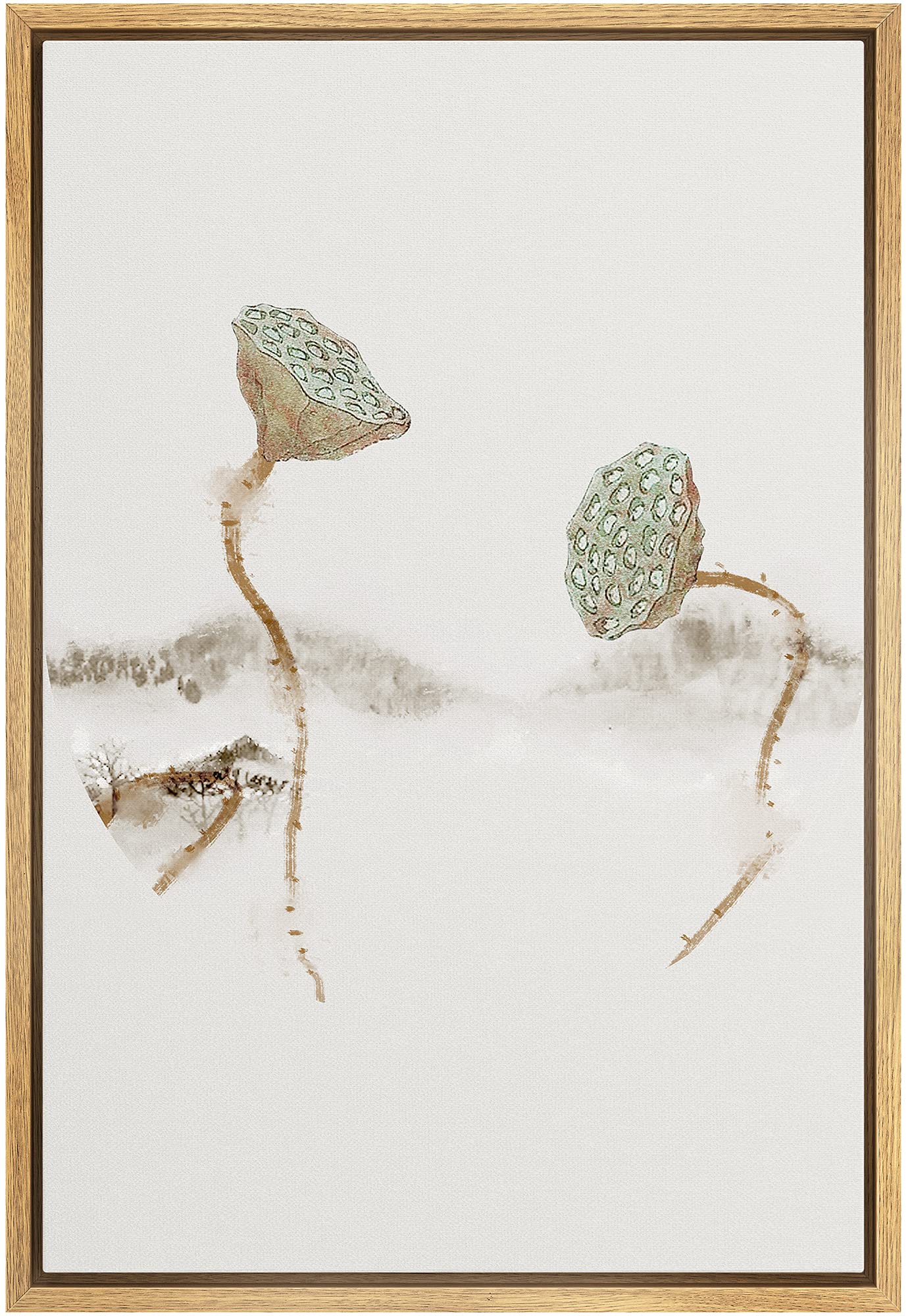 Nwt Framed Canvas Print Wall Art Vintage Retro Watercolor Style Flower Seed Pod Nature Wilderness Illustrations Modern Art Rusti