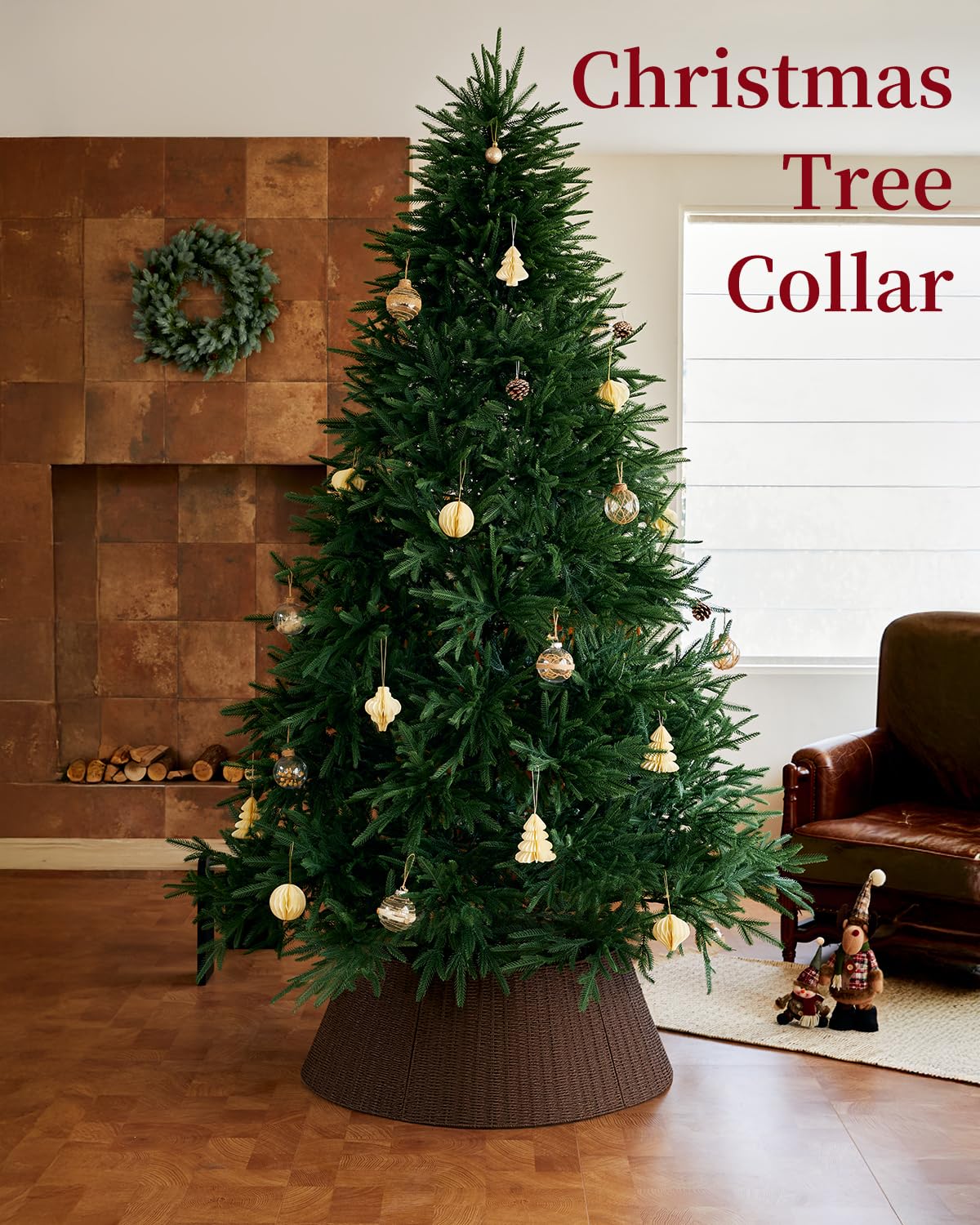 36in Large Christmas Tree Collar - Wicker Woven Tree Collars for Artificial Trees - Handmade Rattan Rustic Farmhouse Basket for