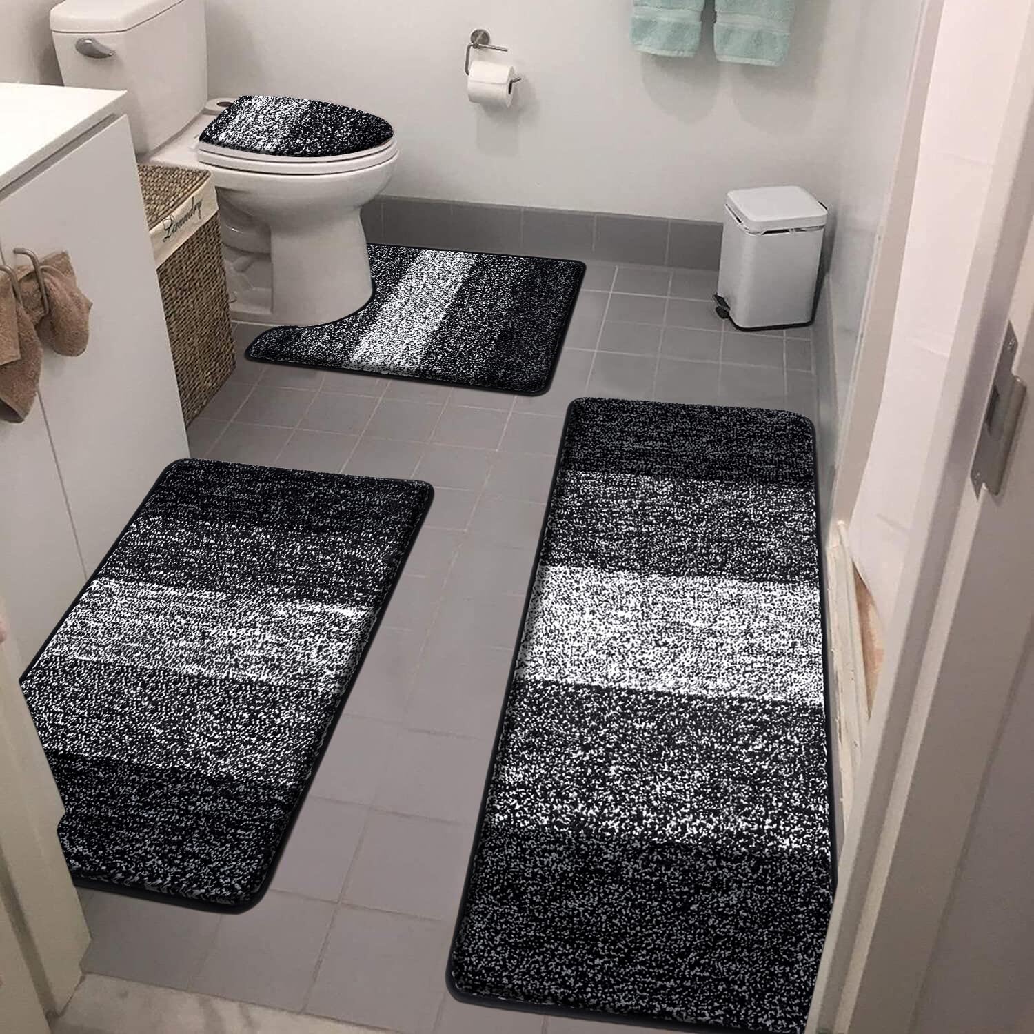 Bsmathom Bathroom Rugs Sets 4 Piece With Toilet Cover, Soft Absorbent Bath Mats For Bathroom, Non-Slip Washable Bathroom Floor M