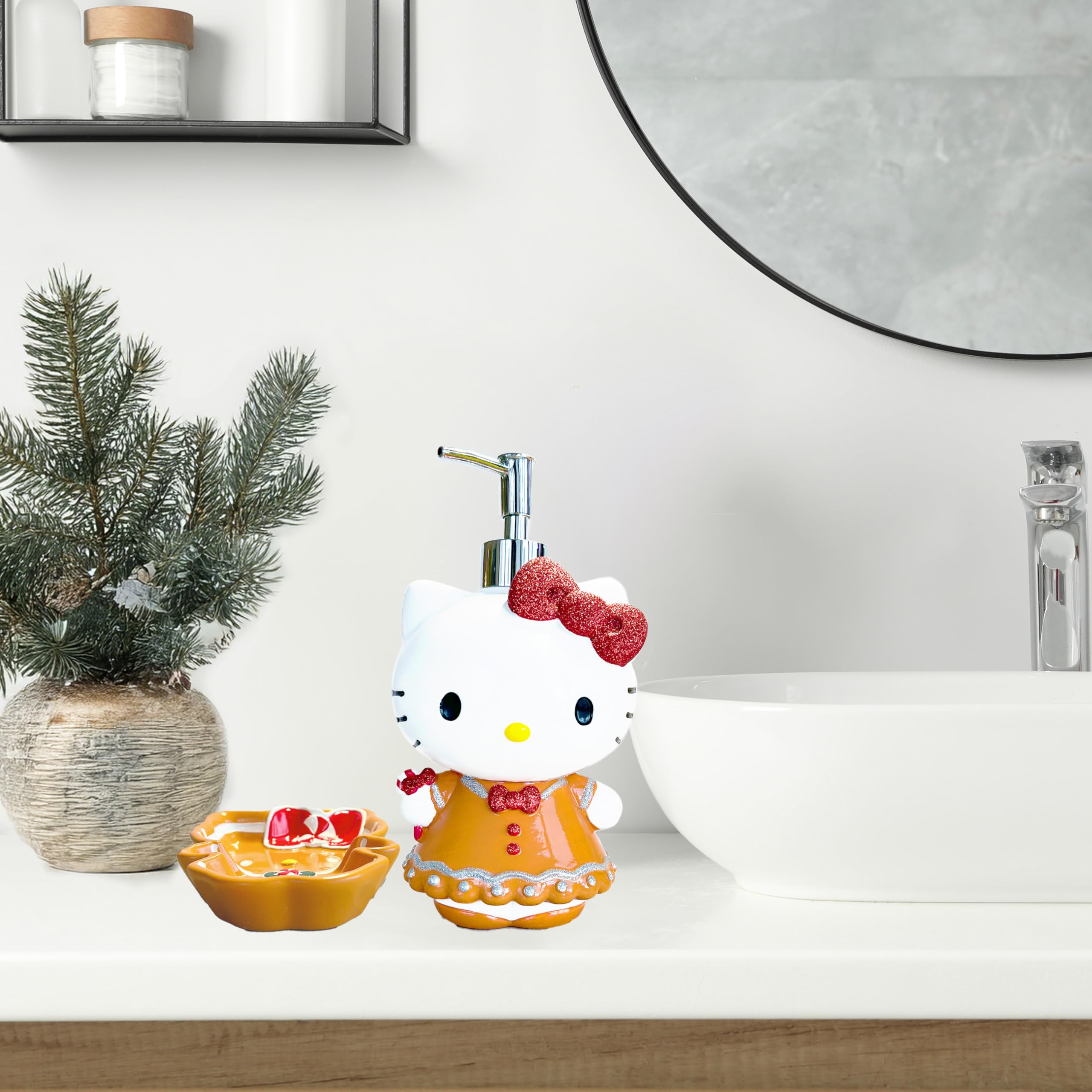 Jay Franco Hello Kitty Christmas & Holiday Season Bathroom D  Cor Set - 2 Piece Collection Includes Lotion Pump & Soap Dish - Ba