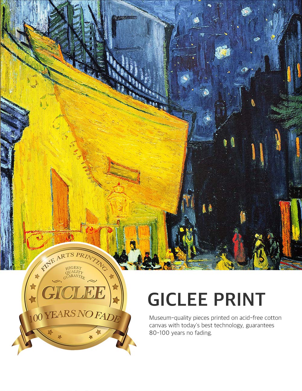 Decorarts - Cafe Terrace At Night - Vincent Van Gogh. Giclee Print On Canvas With Matching Golden-Relief Framed Wall Art. Pictur