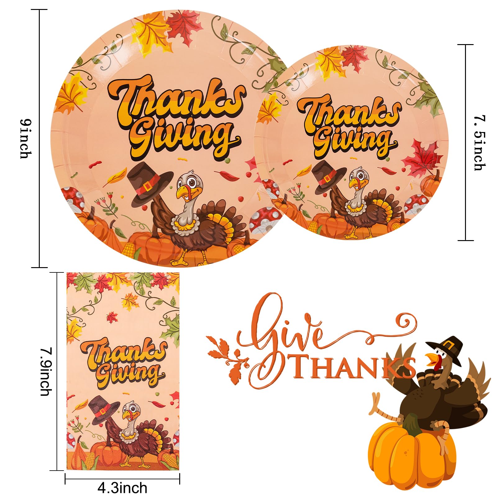 Liyh 150 Pcs Thanksgiving Paper Plates And Napkins, Thanksgiving Plates Autumn Harvest Table Decoration, Fall Plates And Napkins