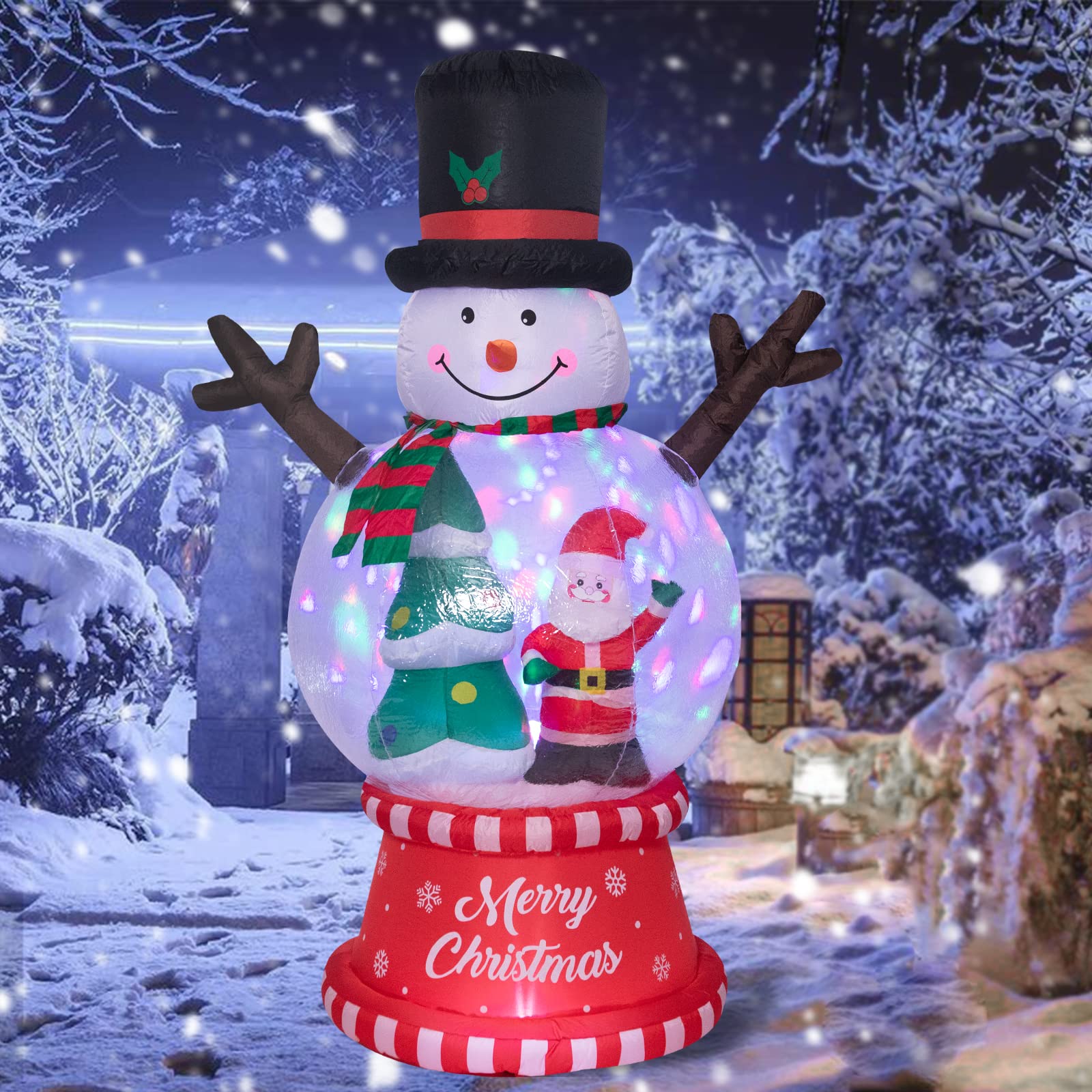 Risenor 8 FT Height Christmas Inflatables Snowman Globe with Christmas Tree and Santa Claus Outdoor Decorations, Inflatables Sno
