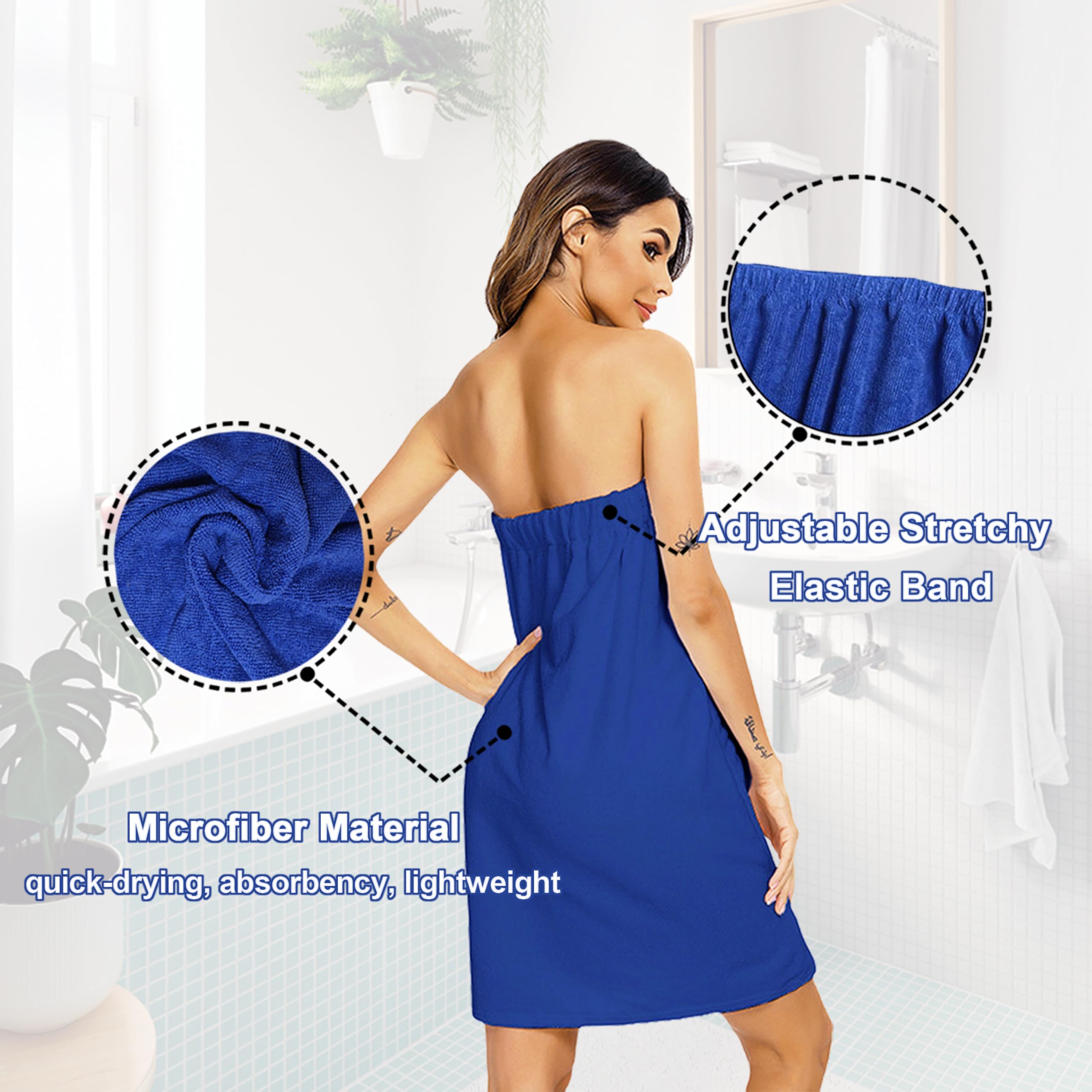 Hysunland Wearable Bath Towel For Women Plus Size, Navy Blue Xxl Womens After Shower Wrap Lightweight Quick Drying With Hair Wra