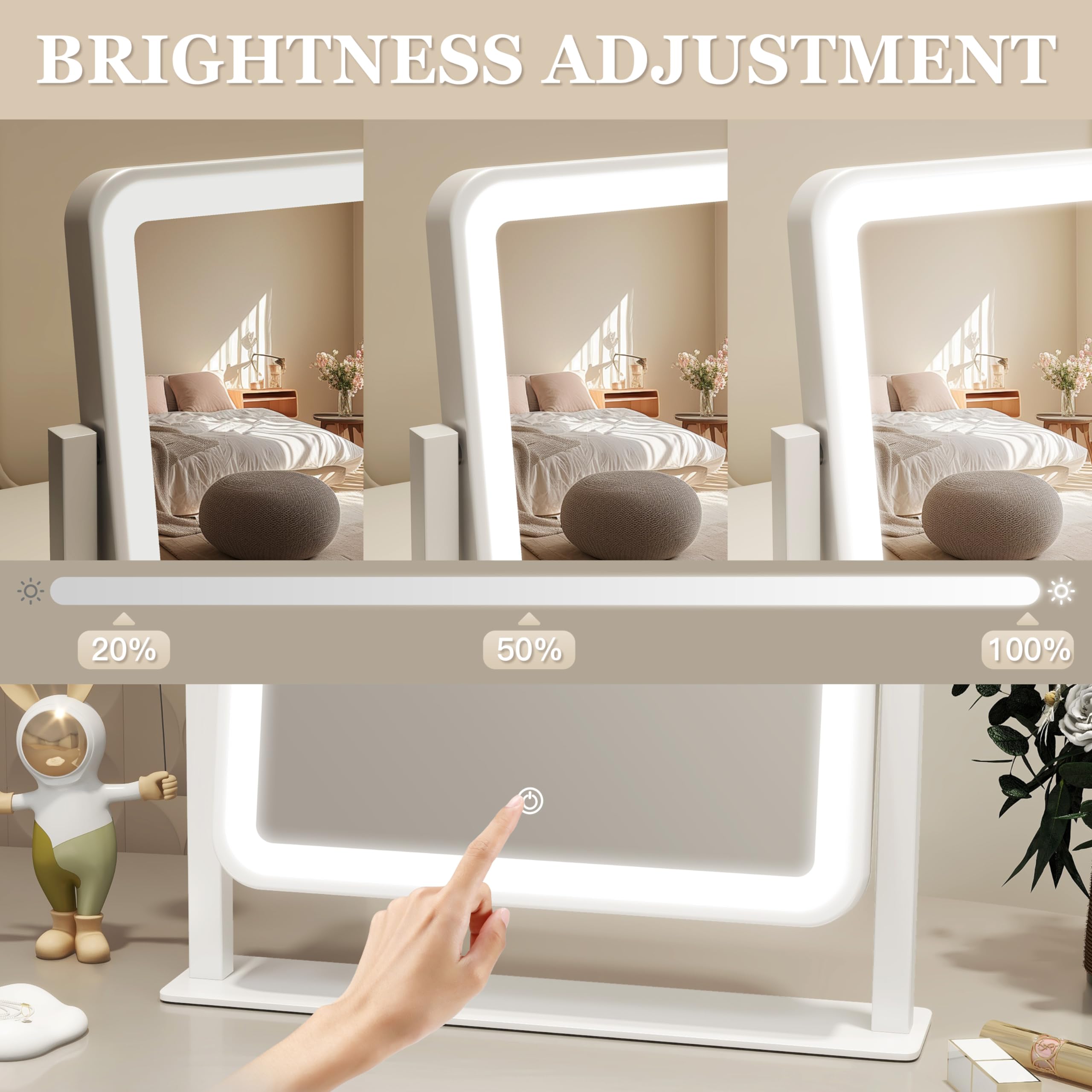Rolove Vanity Mirror With Lights, 14''  12'' Led Makeup Mirror, Lighted Makeup Mirror With Lights, Smart Touch Control 3 Colors