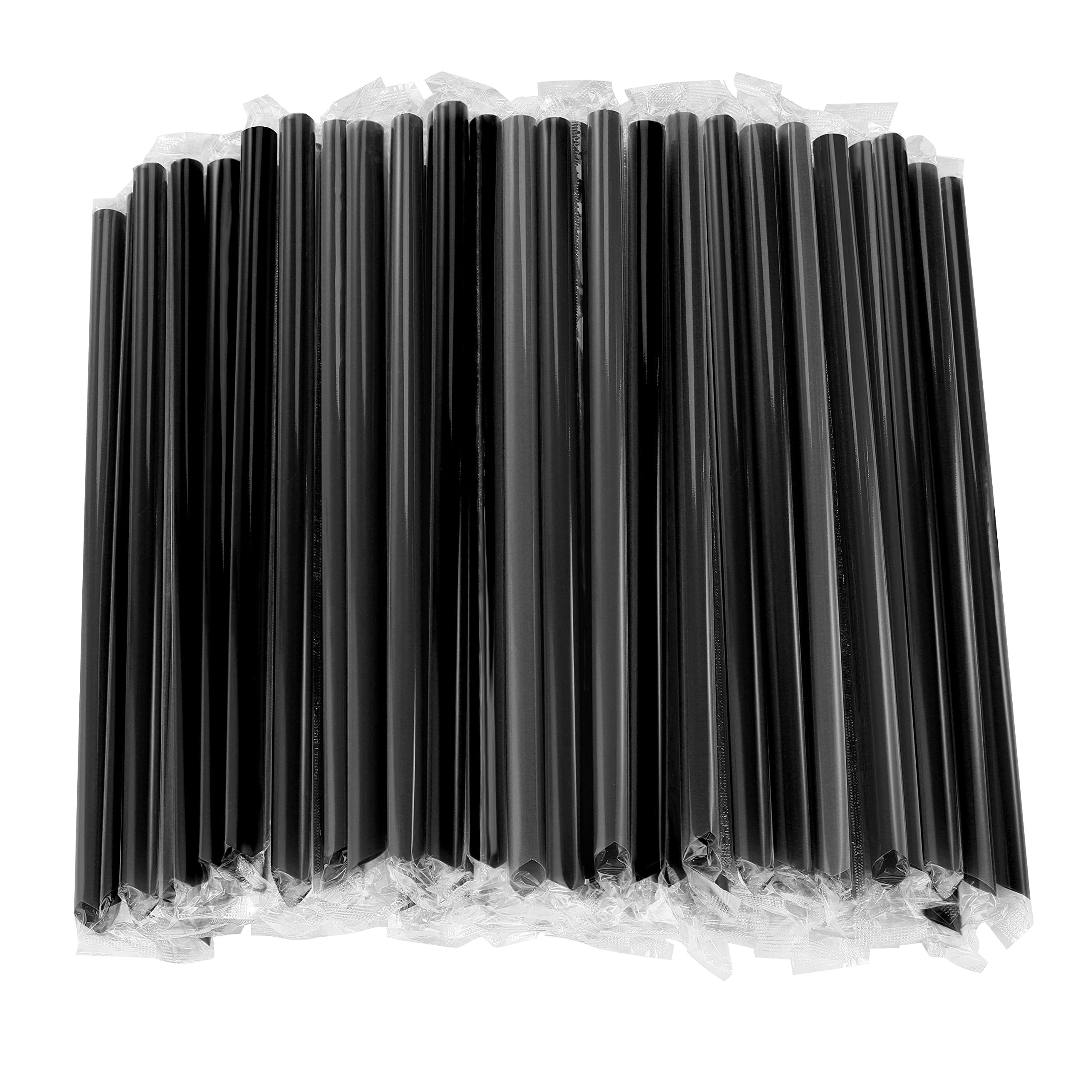 Myjie 300 Pcs Black Boba Straws Jumbo Smoothie Straws,Individually Wrapped Plastic Disposable Wide-Mouthed Large Straws(0.43'' W