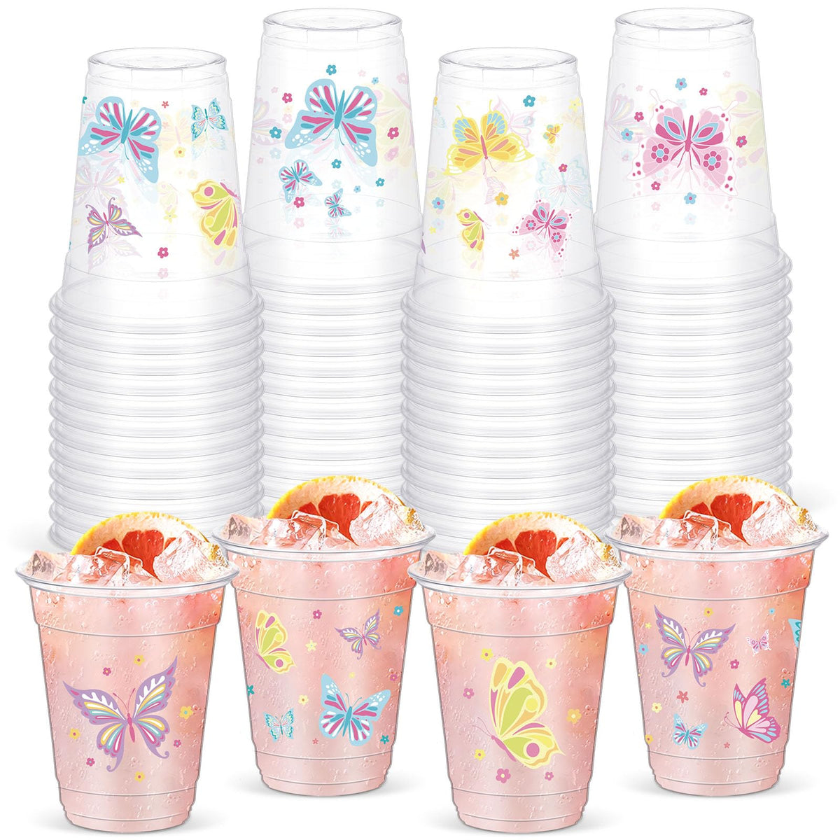 Yaomiao 50 Pieces Butterfly Plastic Cups 12 Oz Bulk Butterflies Clear Disposable Cups Butterfly Party Favor Drinking Beverage Cu