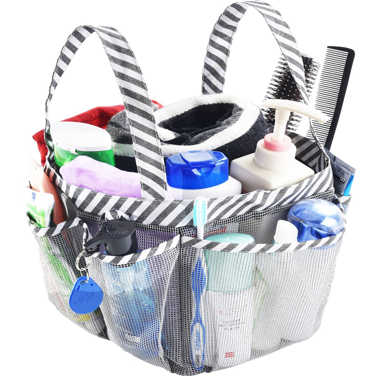 Haundry Mesh Shower Caddy Bag, Portable College Dorm Bathroom Tote, Quick Dry Holder For Camp Gym, 8 Basket Pockets With Key Hoo