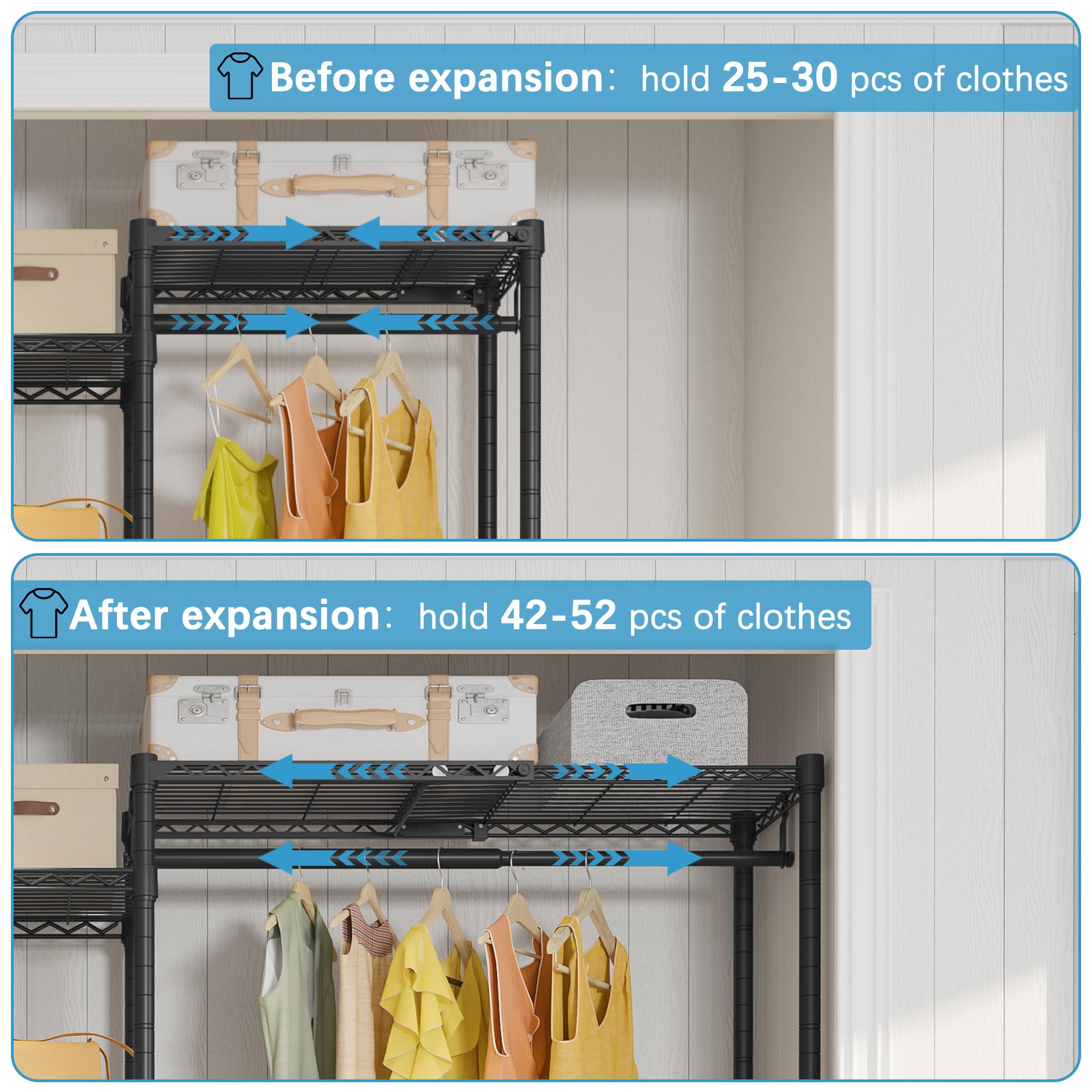 Vipek X3 Expandable Heavy Duty Clothes Rack Adjustable From 5'2 To 8' With Flexible Shelves And Hanger Rods, Large Freestandin