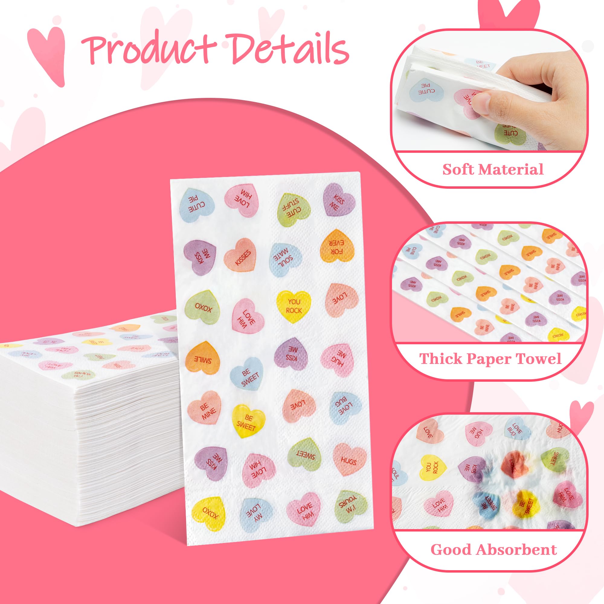 Grobro7 100 Pcs Valentine'S Day Conversation Heart Napkins Love Motto Disposable Guest Towels 3 Ply Bathroom Restaurant Paper Ha