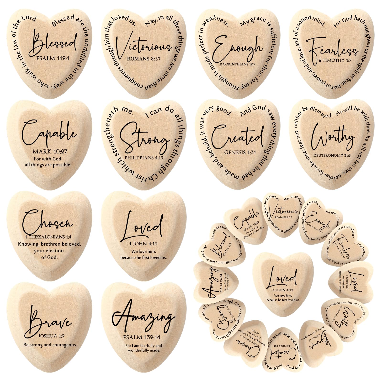 Geelin Christian Gift Religious Wooden Heart Tokens with Inspirational Bible Verses Pocket Hug for Fathers Day Dad Women Men Fr