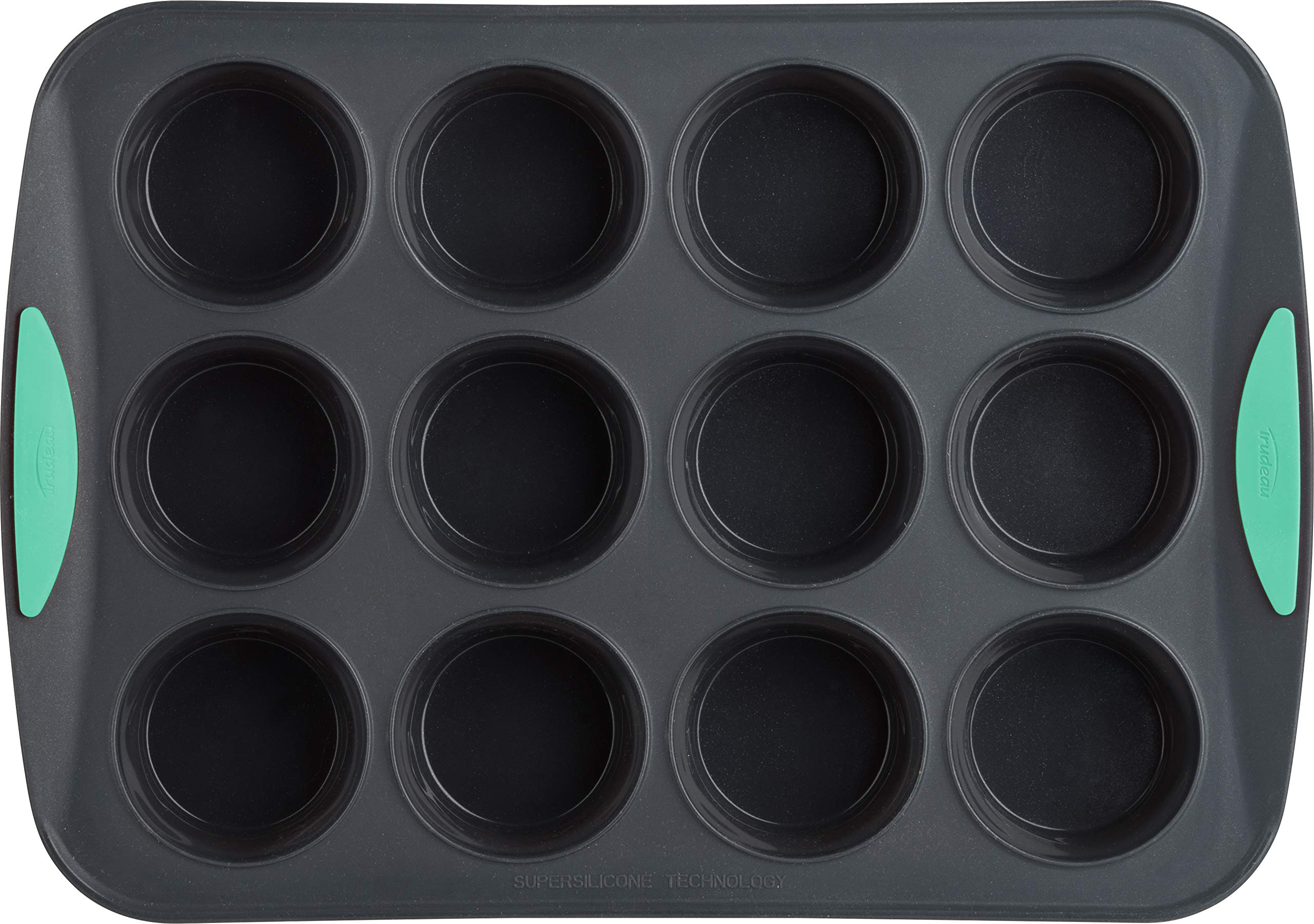 Trudeau Structured Silicone Muffin Pan, 12 Cup, Grey/Mint