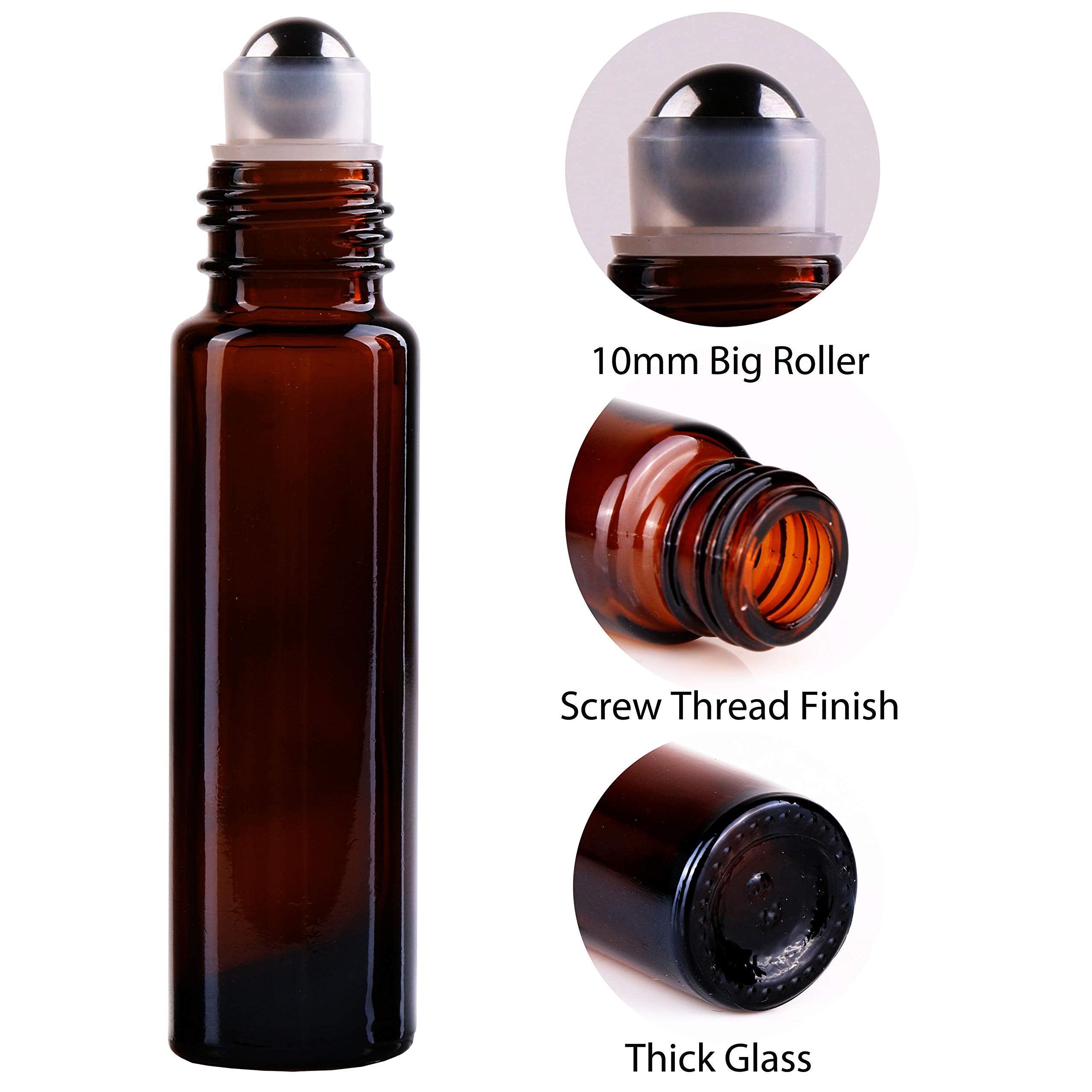 Inice 4 Pack Essential Oil Roller Bottles 10Ml Amber Glass Rollerball Bottle With Stainless Steel Roller Ball Alloy Cap For Dail
