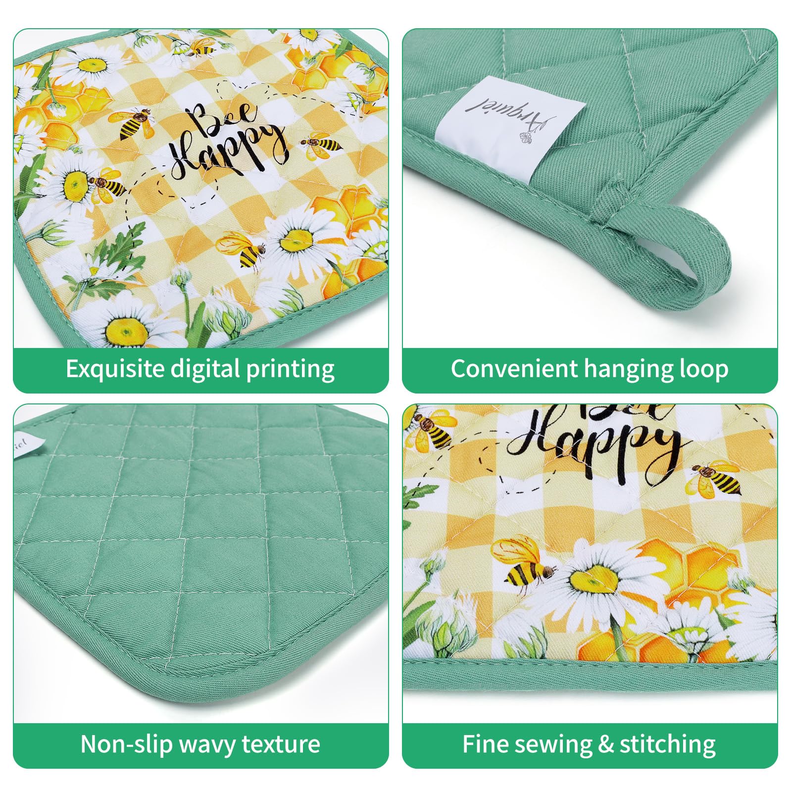 Arquiel Cat Oven Mitts And Pot Holders Sets 100% Cotton Heat Resistant, Extra Long Oven Gloves Potholder For Kitchen Cooking Bak