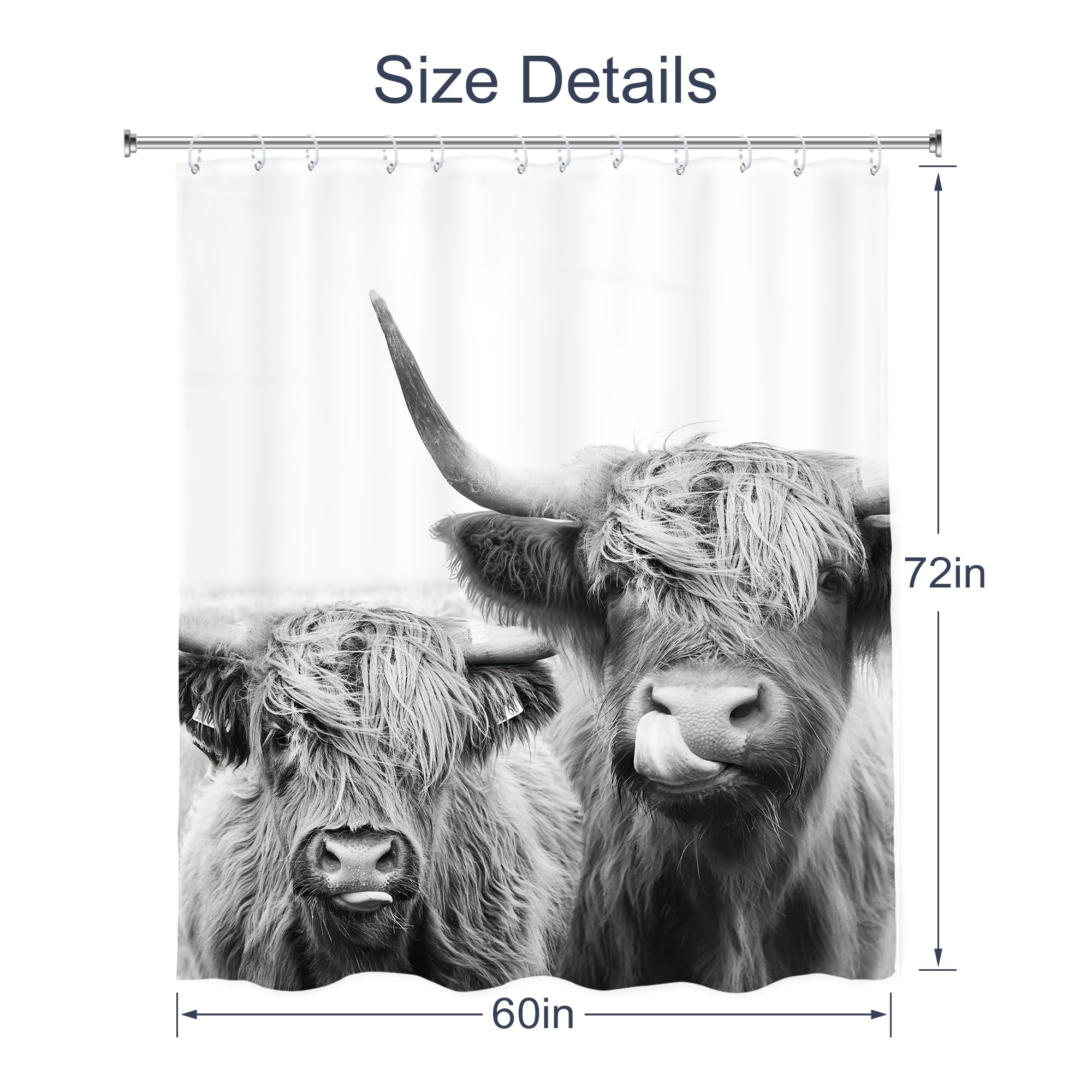 Ambzek Two Cows Shower Curtain 60Wx72L Inch Rustic Bull Highland Cow Farmhouse Country Western Farm Animal Cattle Funny Cute Mil