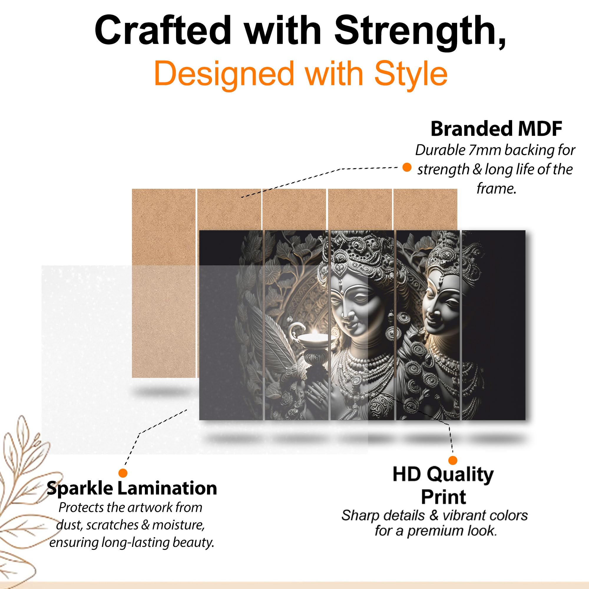 The Castle Decor Radha.krishan painting with frame 5 Big Size (27x48) Wall Art for living room,Bedroom,Drawing room,Hotels-Digit