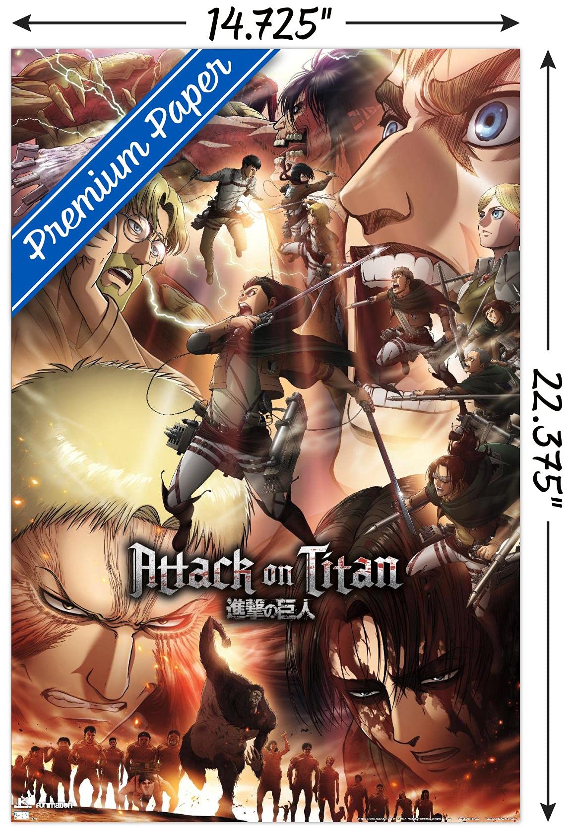 Trends International Attack On Titan: Season 3 - Key Art Wall Poster, 14.72'' X 22.37'', Premium Poster & Mount Bundle