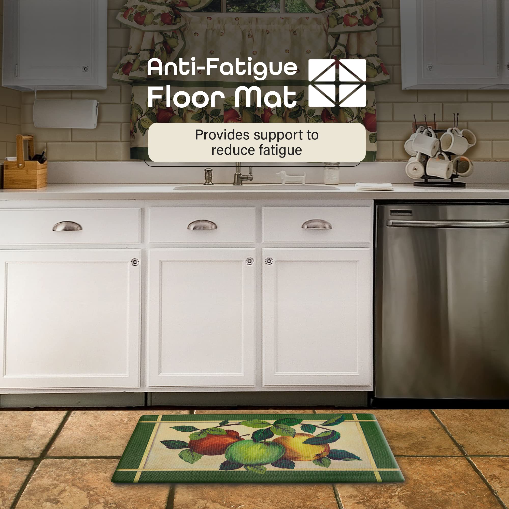 Anti-Fatigue Floor Comfort Mat - 18 X 30 Inch (Apple Orchard) - Waterproof Non-Slip Rug - Easy To Clean Cushioned Mat For Kitche