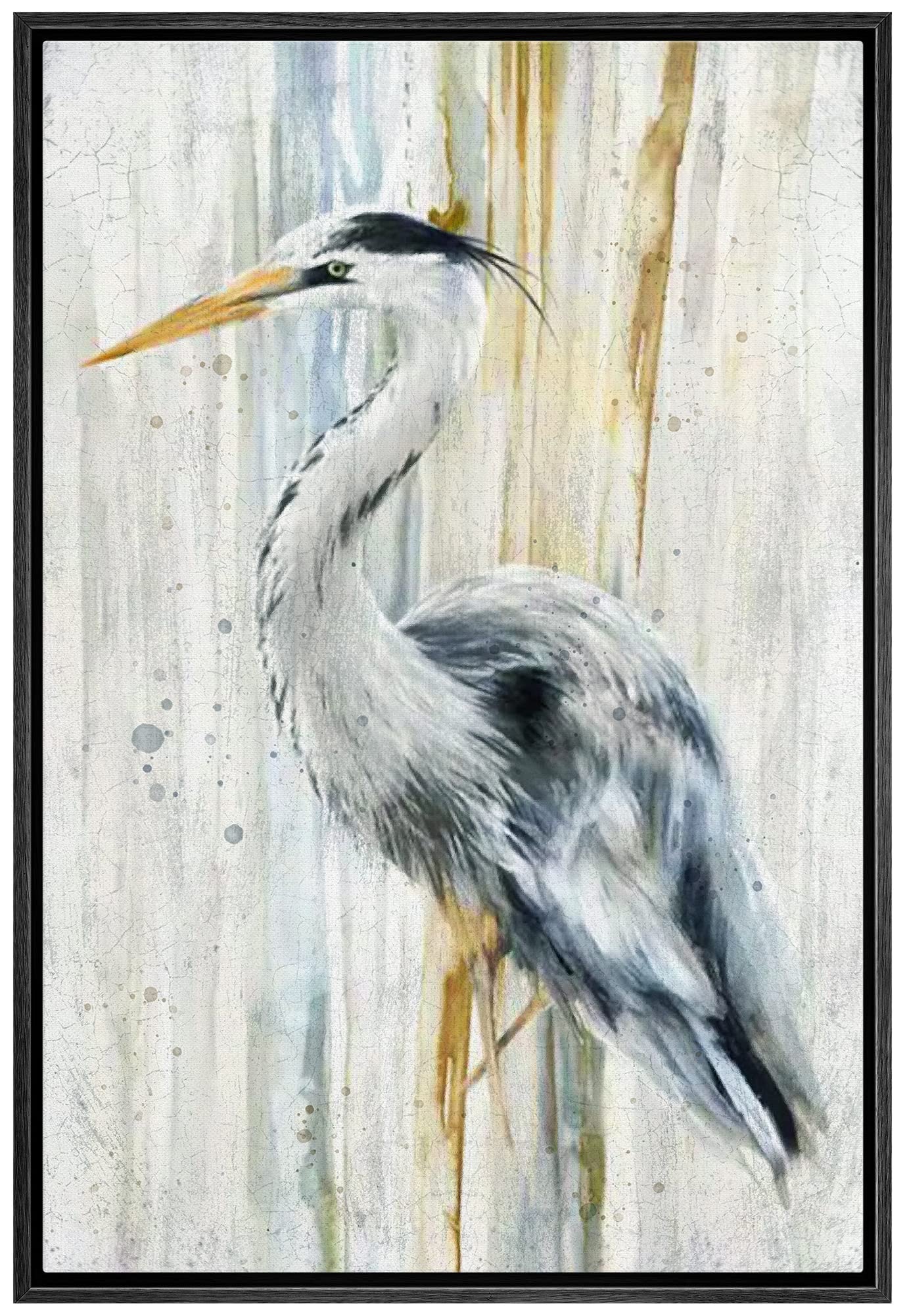 Wall26 Framed Canvas Print Wall Art Pastel Watercolor Streak Crane Bird Nature Wilderness Illustrations Modern Art Decorative Ru