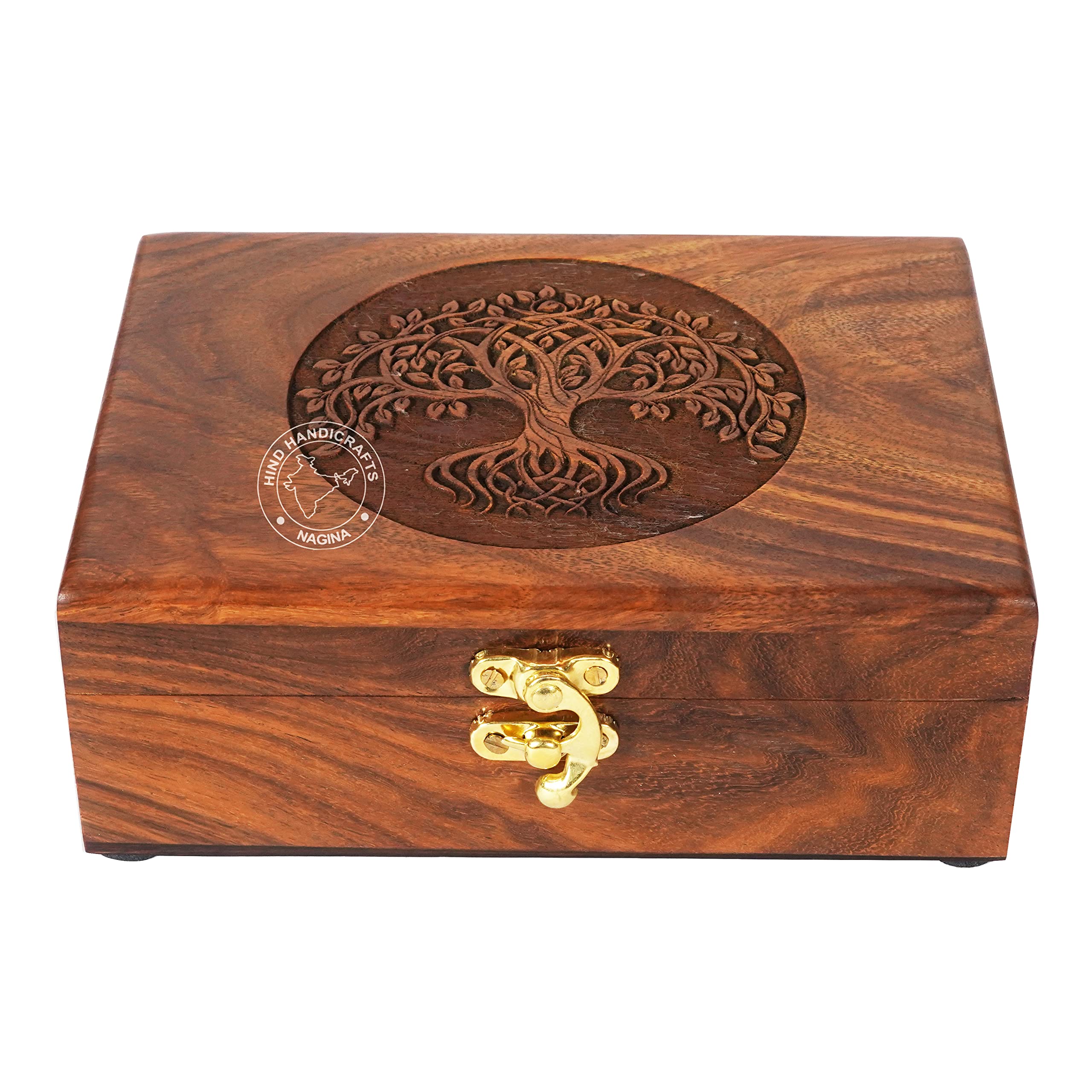 Rosewood Handmade Wooden Urn Tree of Life Engraving Handcarved Jewellery Box for Women-Men Jewel | Home Decor Accents | Decorati