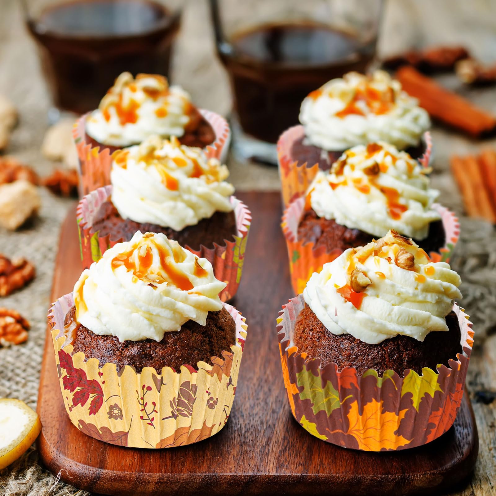 Whaline 600Pcs Fall Thanksgiving Cupcake Liners Maple Leaf Pumpkin Acorn Baking Cups Autumn Muffin Baking Liners For Birthday Pa