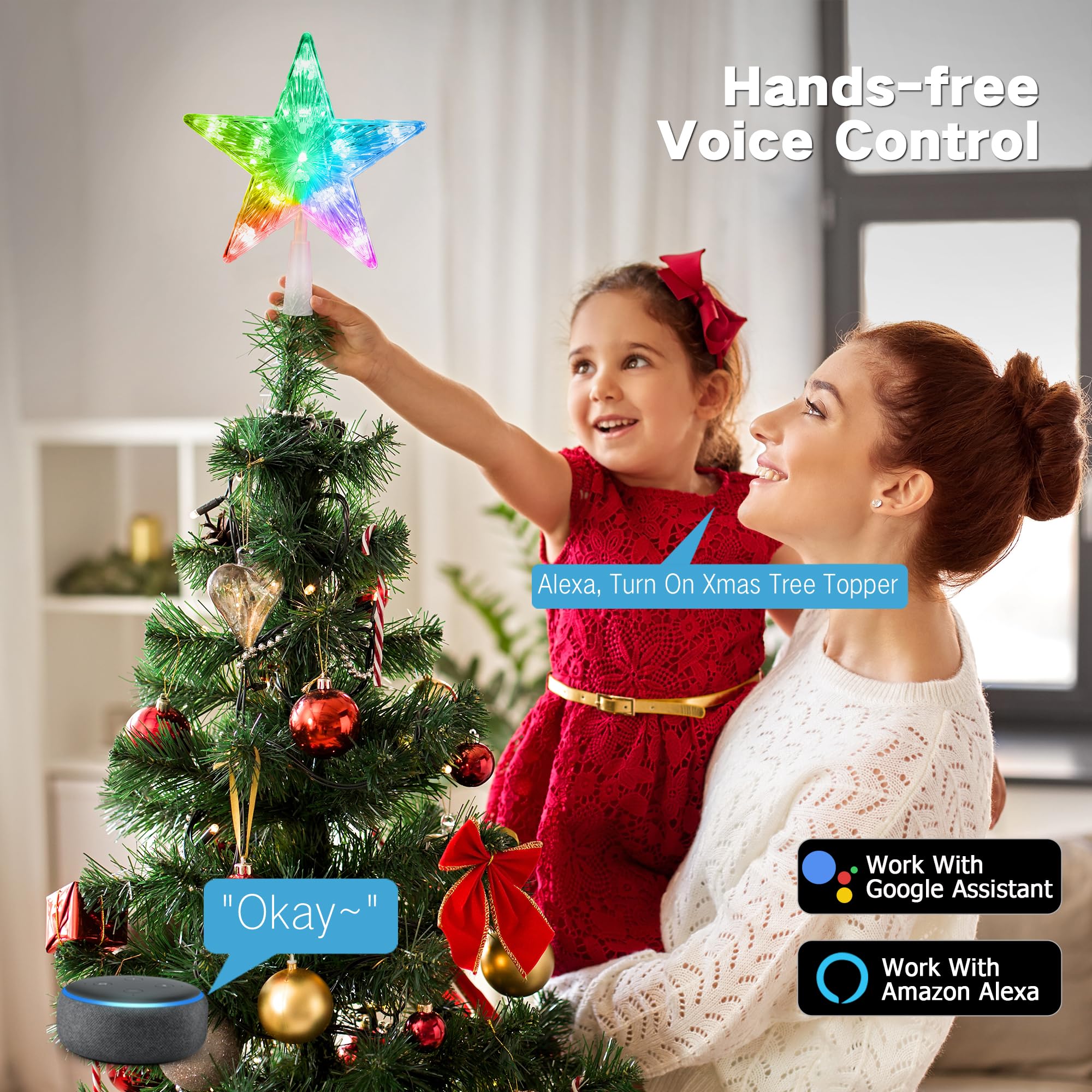 Brizled Smart Christmas Tree Topper, 7.5 11 LED Lighted Star Tree Topper, WiFi Voice Control Xmas Star, App Controlled RGB Color