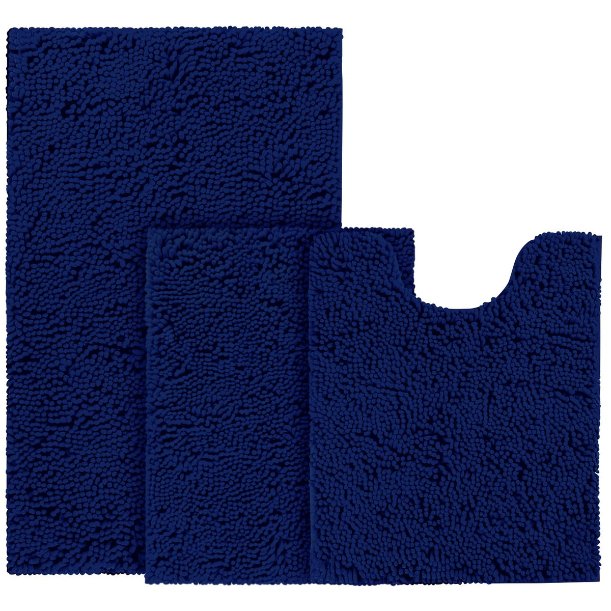 Bysure Navy Blue Bathroom Rugs Sets 3 Piece Non Slip Extra Absorbent Plush Chenille Soft Washable Bath Rugs And Mats Set
