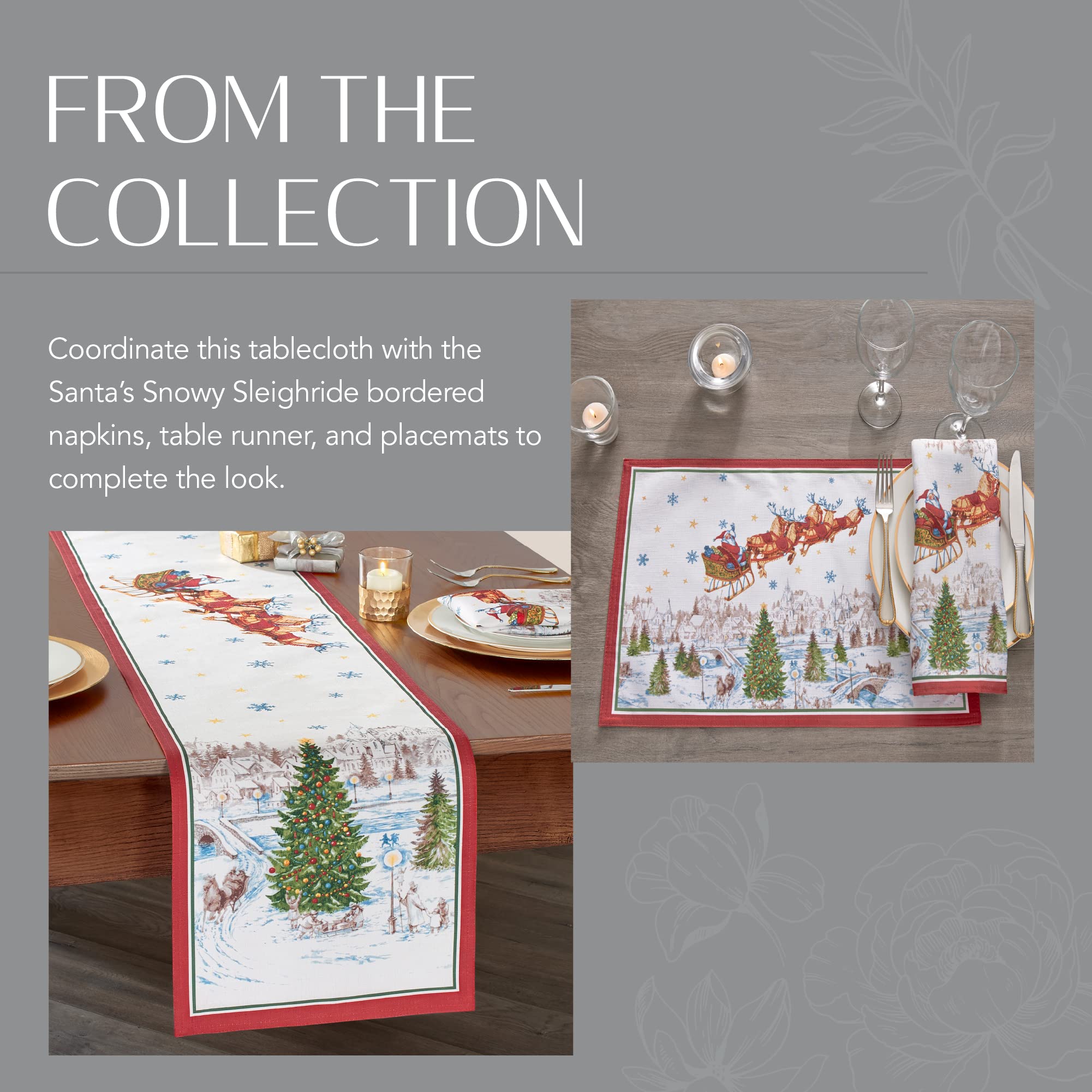 Elrene Home Fashions Holiday Tablecloth, 60" x 84", Multi Color, Wrinkle Resistant Fabric, Santa Snowy Sleighride Design