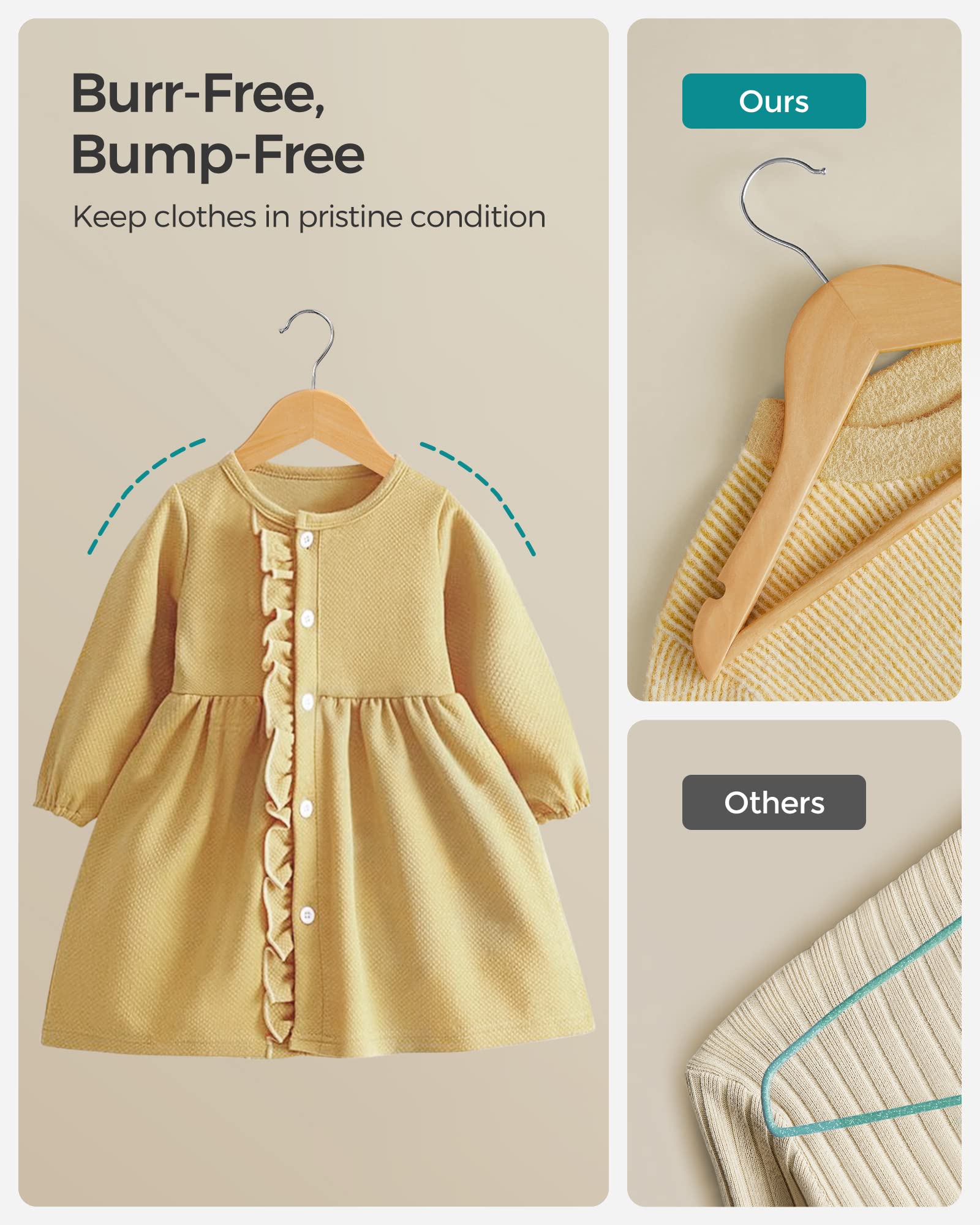 Songmics Kids Wooden Hangers 20 Pack, Solid Wood Baby Hangers, Children'S Coat Hangers With Pants Bar, Shoulder Notches, Swivel