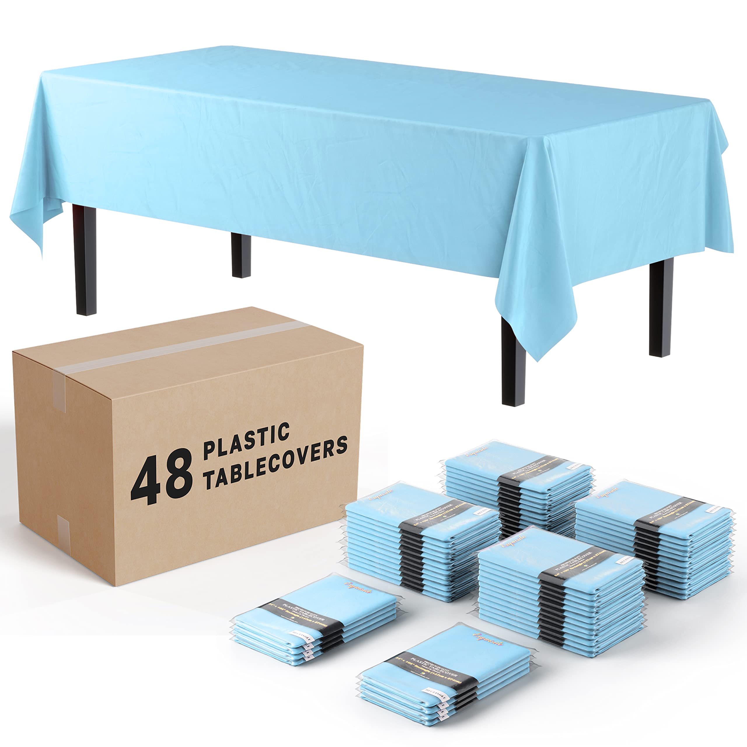 Exquisite Sky Blue Tablecloths For Rectangle Tables In Bulk 48 Pack Sky Blue Plastic Disposable Table Cloth 54'' Inch X 108'' In
