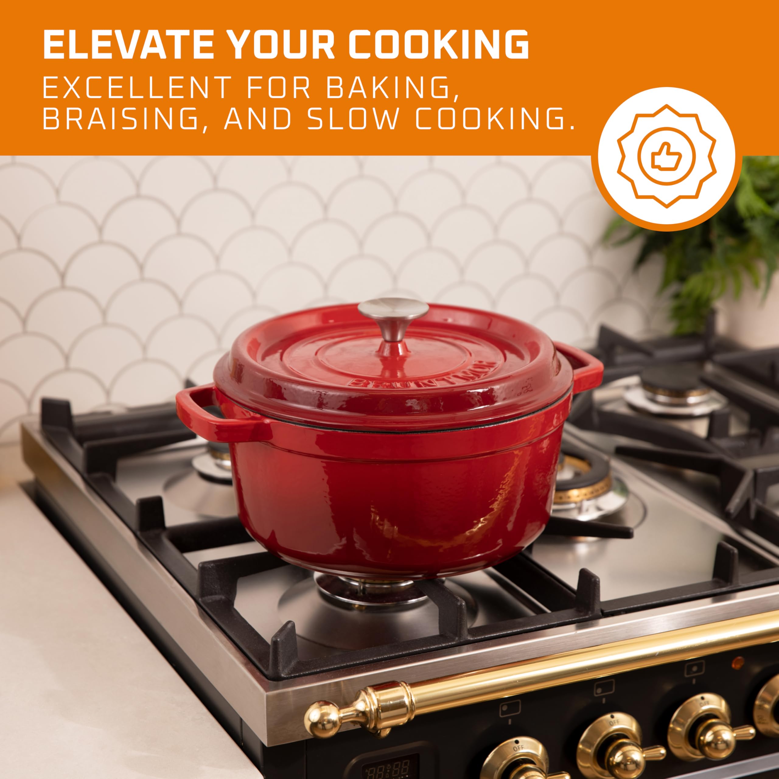 Bruntmor Pre-Seasoned Enameled Cast Iron Dutch Oven With Lid And Handle - 5.2 Quart Heavy Duty Casserole Dish For Cooking, Bakin