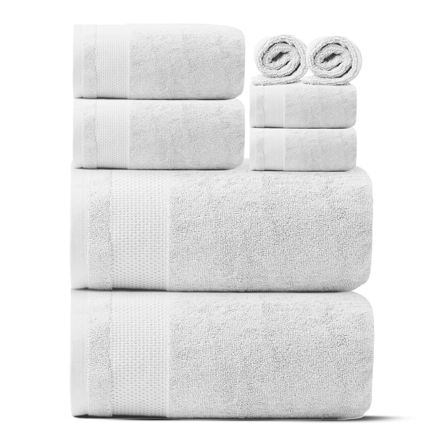 Ariv - 2 Ply Ultra Luxury 8-Piece Towel Set - 100% Combed Cotton Large Towels For Extra Softness, Absorbency & Quick Drying - Pe