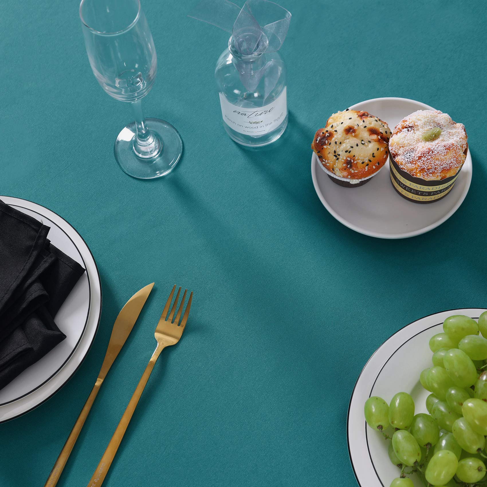 132 Inch Round Tablecloth Washable Polyester Table Cloth Decorative Table Cover For Wedding Party Dining Banquet(132 Inch,Teal)