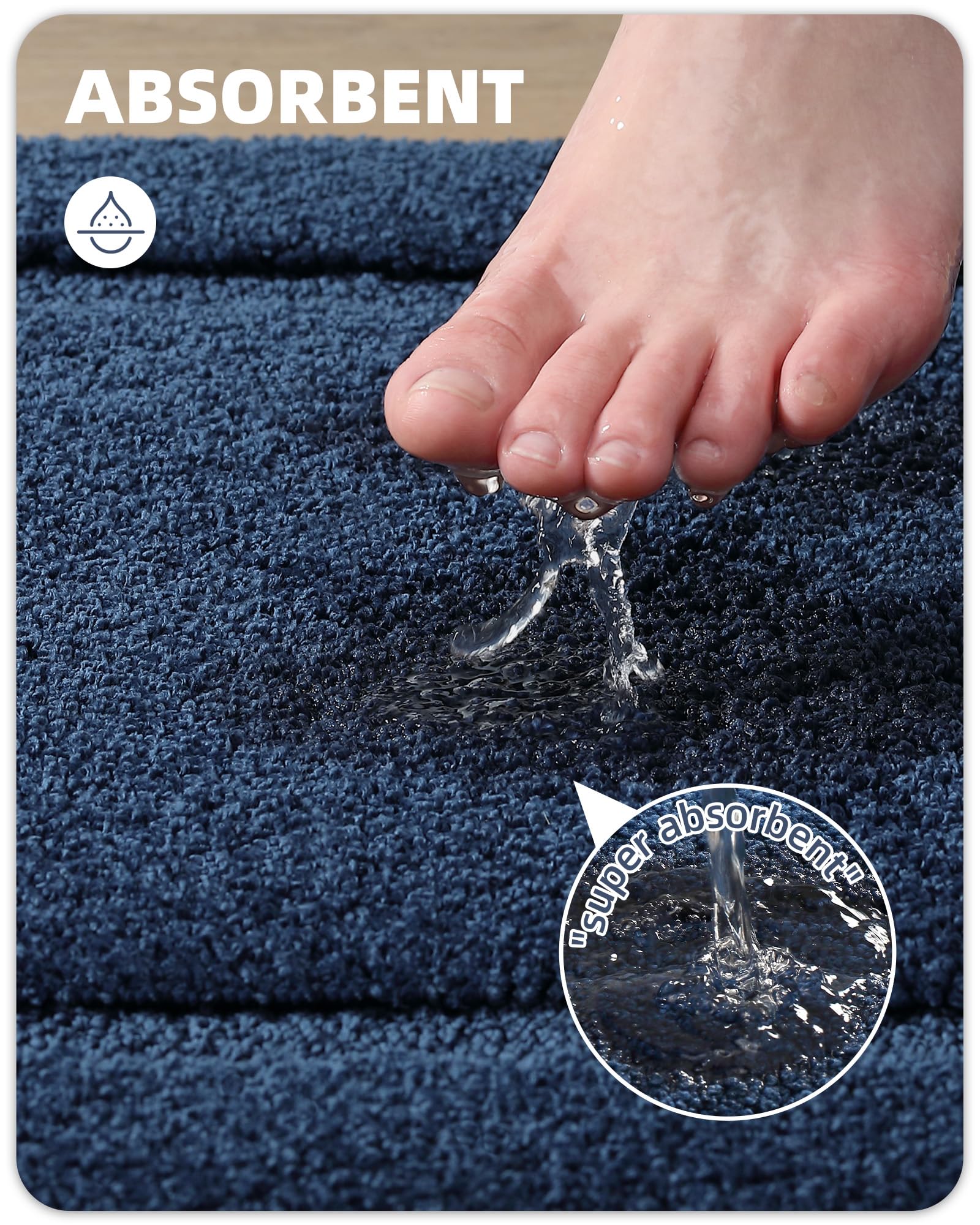 Color&Geometry Blue Bathroom Rugs, Non Slip, Absorbent, Soft, Washable, Thick Bath Mat, 16''X24'' Small Bath Rug Bath Mats For B