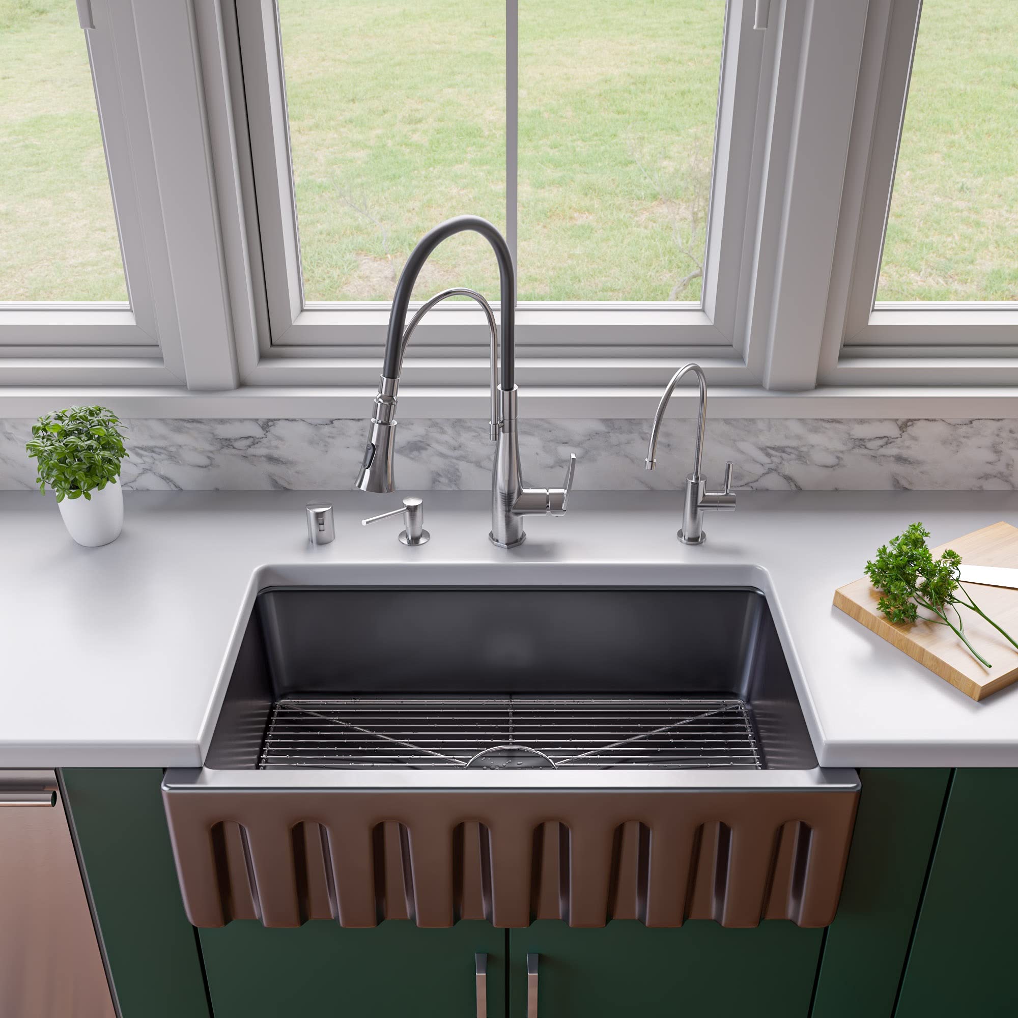 Alfi Brand Ab3318Hs-Bg Kitchen Sink, Black Gloss