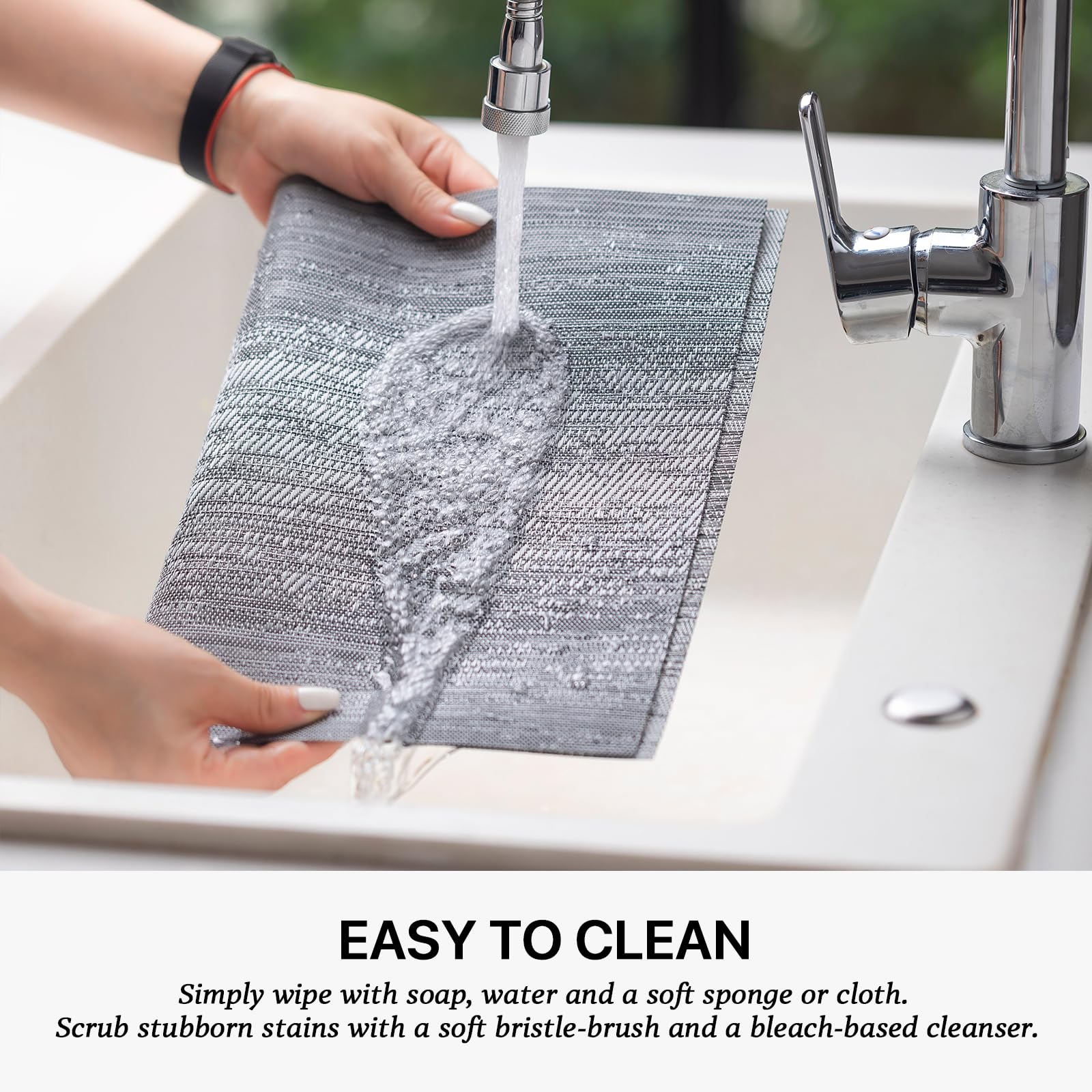 Lexmore Pvc Woven Placemats 4 Pcs Wipeable Indoor/Outdoor Table Mats Washable Vinyl Place Mat For Dining Table, Set Of 4-Gray