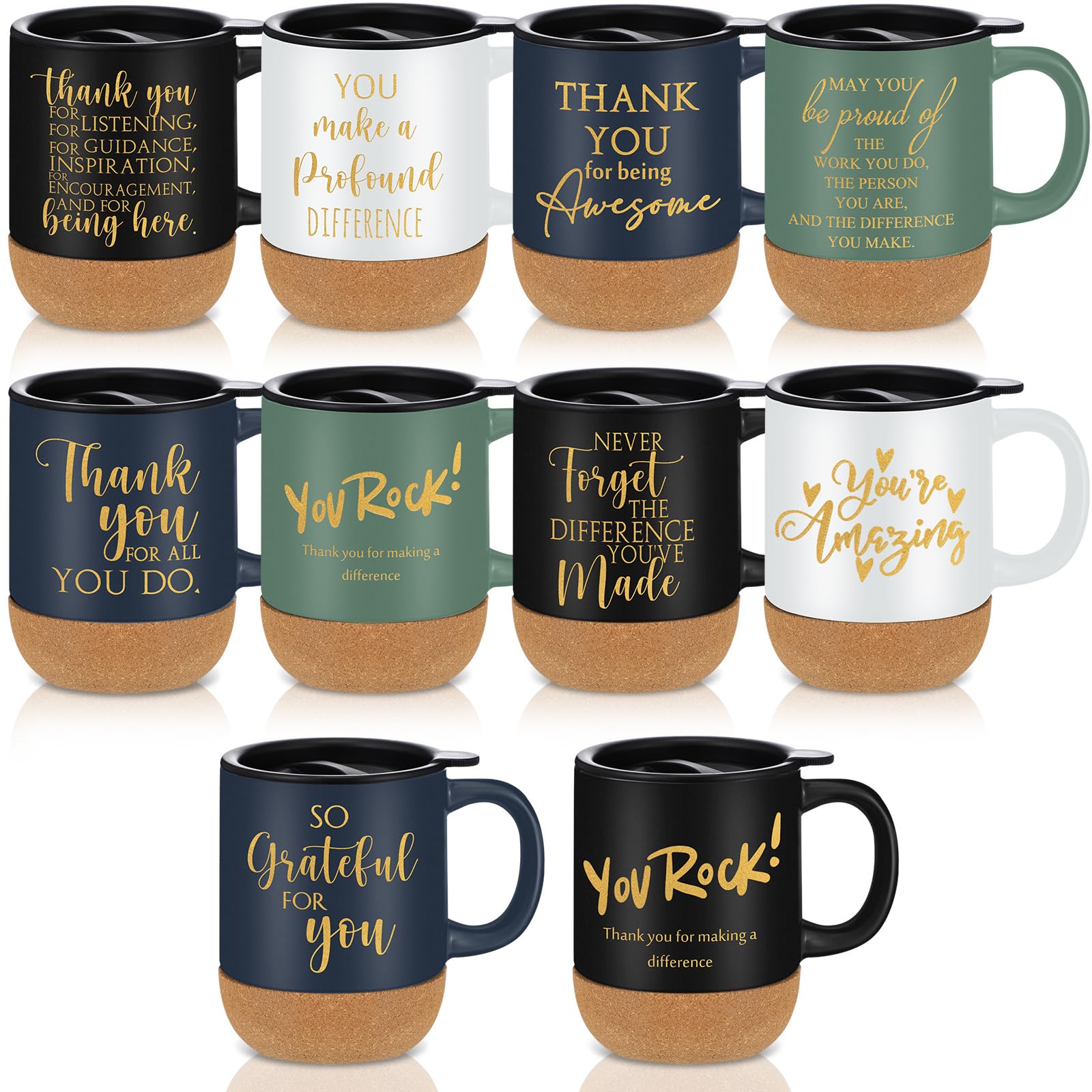 Rtteri 10 Pcs Thank You Mugs 15 Oz Ceramic Cork Bottom,Neutral Color