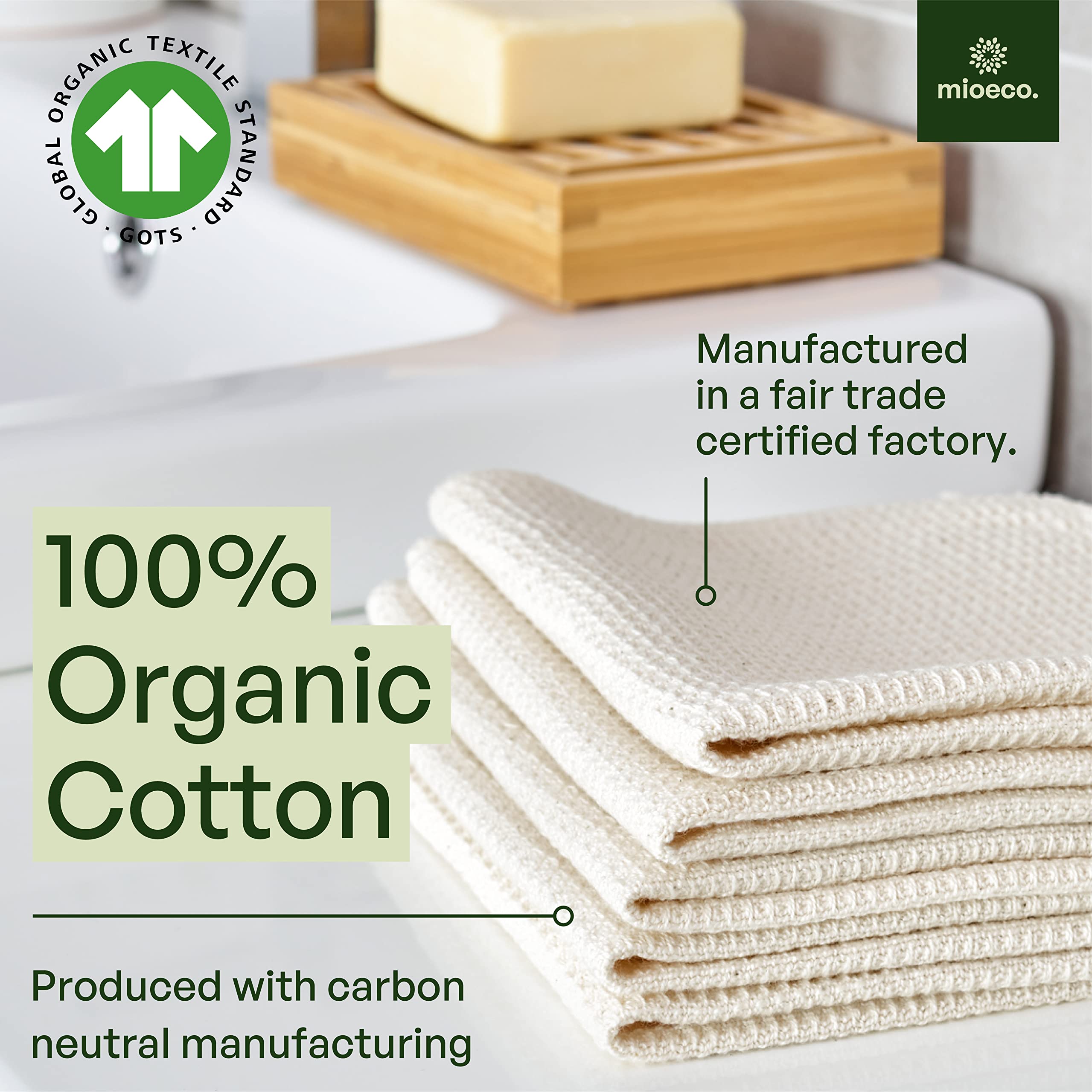 Mioeco 20 Pack Reusable Paper Towels Washable - Nature Friendly - Organic Cotton Alternative - Thick, Strong, Paperless Kitchen