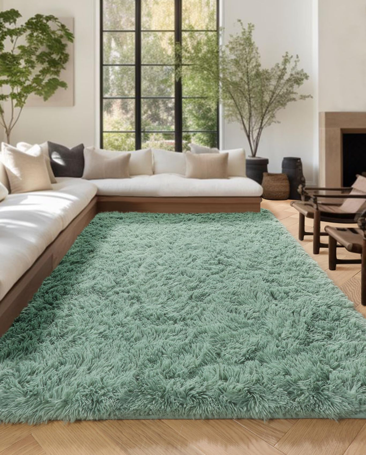 Pagisofe Machine Washable Sage Green Rugs For Living Room, 5X7 Ft Shag ...