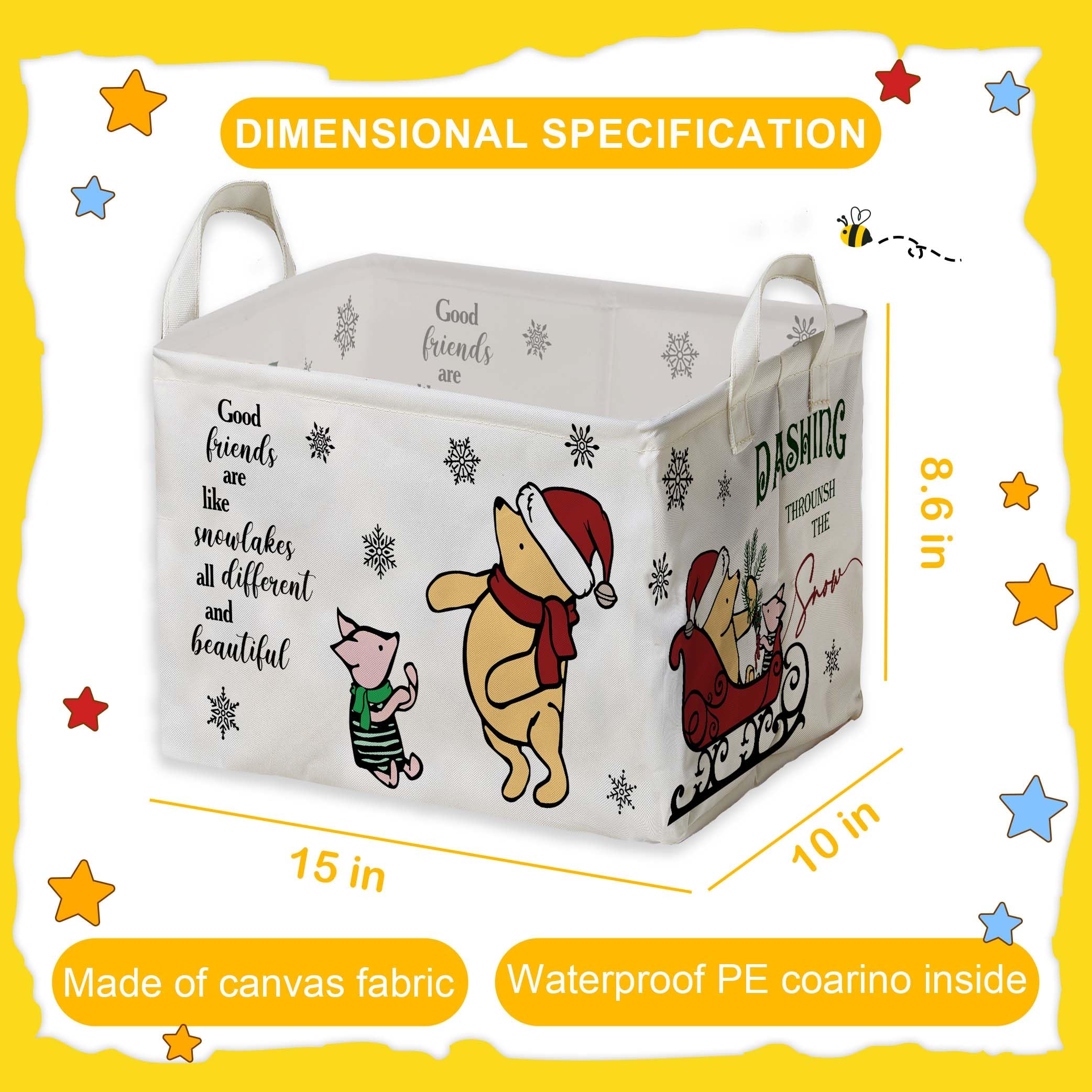 Winnie Theme Christmas Nursery Decor,the Pooh Christmas Gift,Large Canvas Laundry,Hamper Winnie Baby Stuff with A Waterproof PE