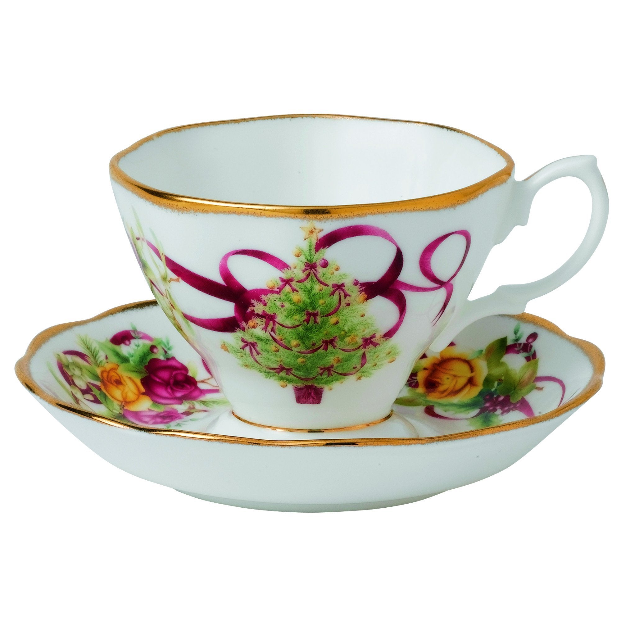 Old Country Roses Christmas Tree Teacup And Saucer Set