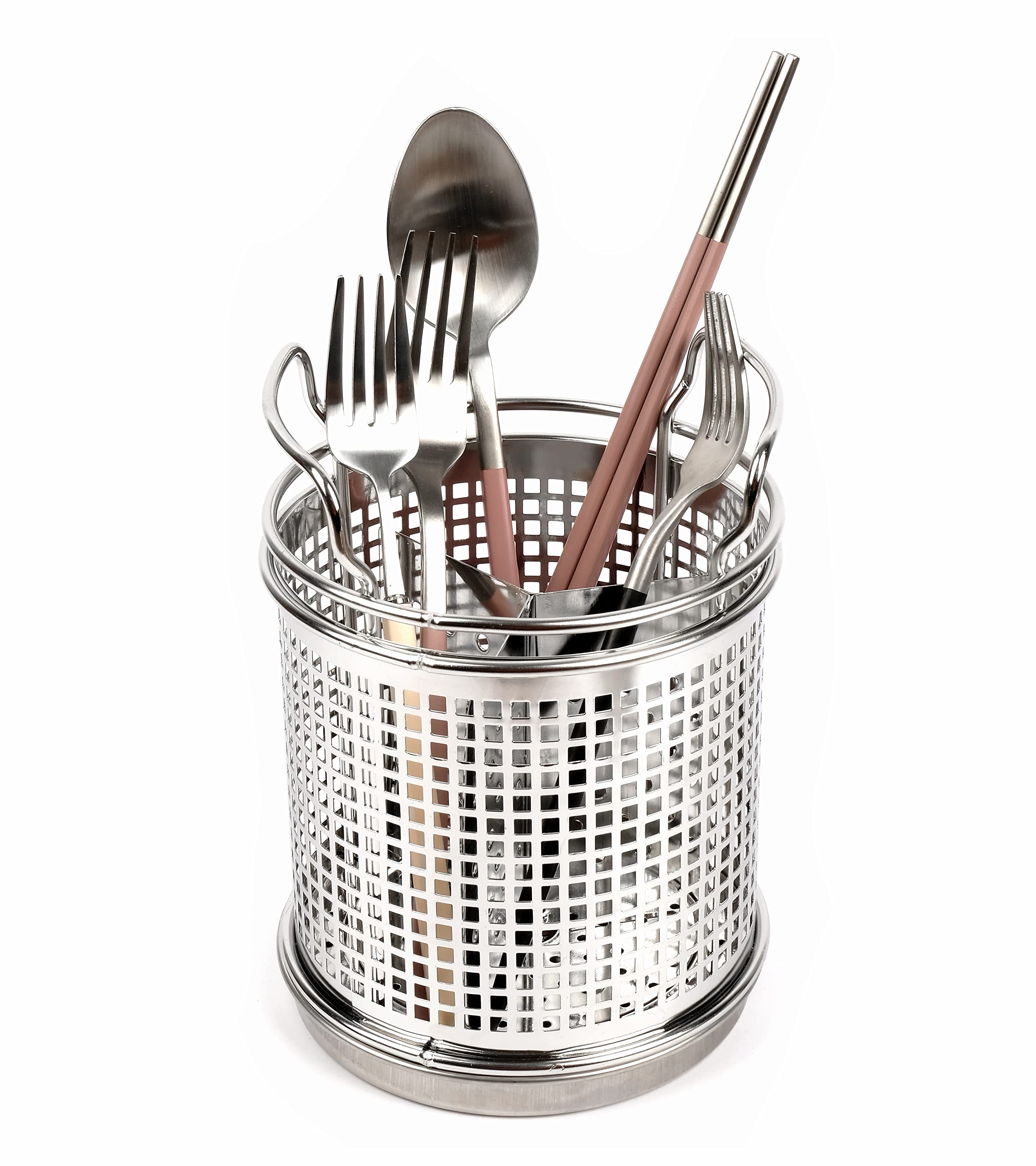 Lenith Stainless Steel Kitchen Round Utensil Holder - Weighted Base For Stability - Utensil Crock With Removable Divider For Eas