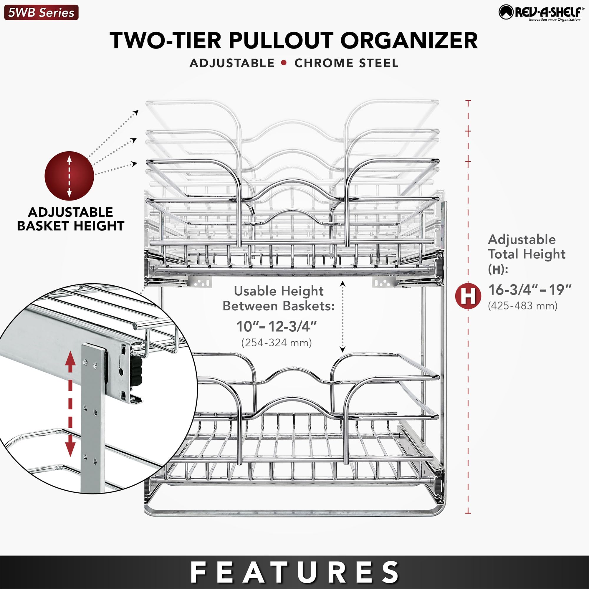Rev-A-Shelf 2-Tier Kitchen Cabinet Pullout Shelf And Drawer Organizer Slide Out Pantry Storage Basket In Multiple Sizes, 15 X 22