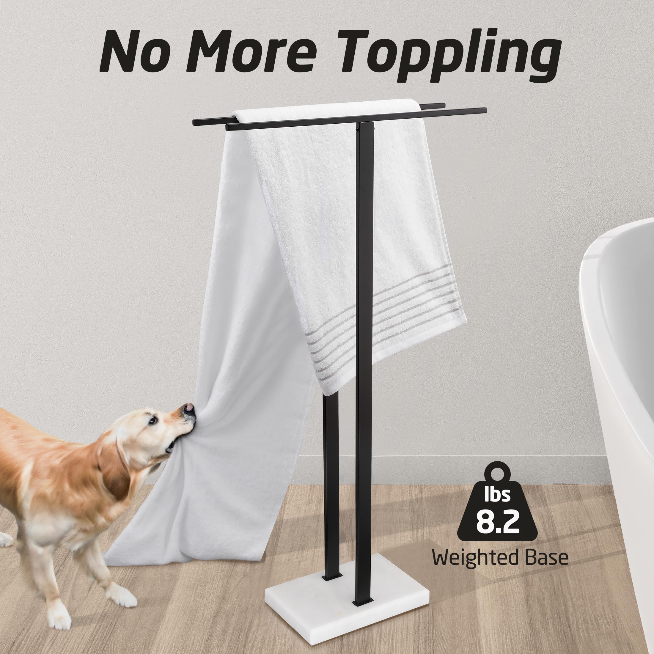 Kes Standing Towel Rack, 37'' H (Equal Height) Towel Rack Stand With Marble Base, Free Standing Towel Racks For Bathroom Floor,