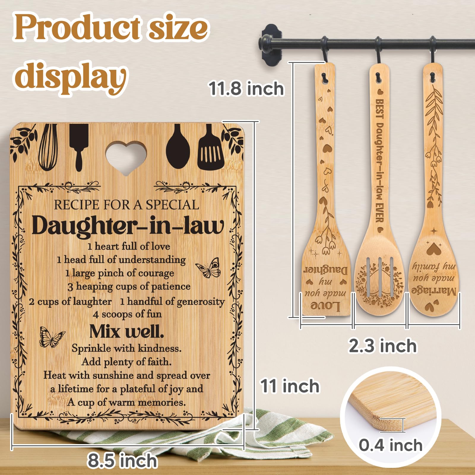 Gifts for Daughter in Law -  Recipe for a Special Daughter-in-Law  Daughter in Law Birthday Gifts Cutting Board Set, Bamboo-Made