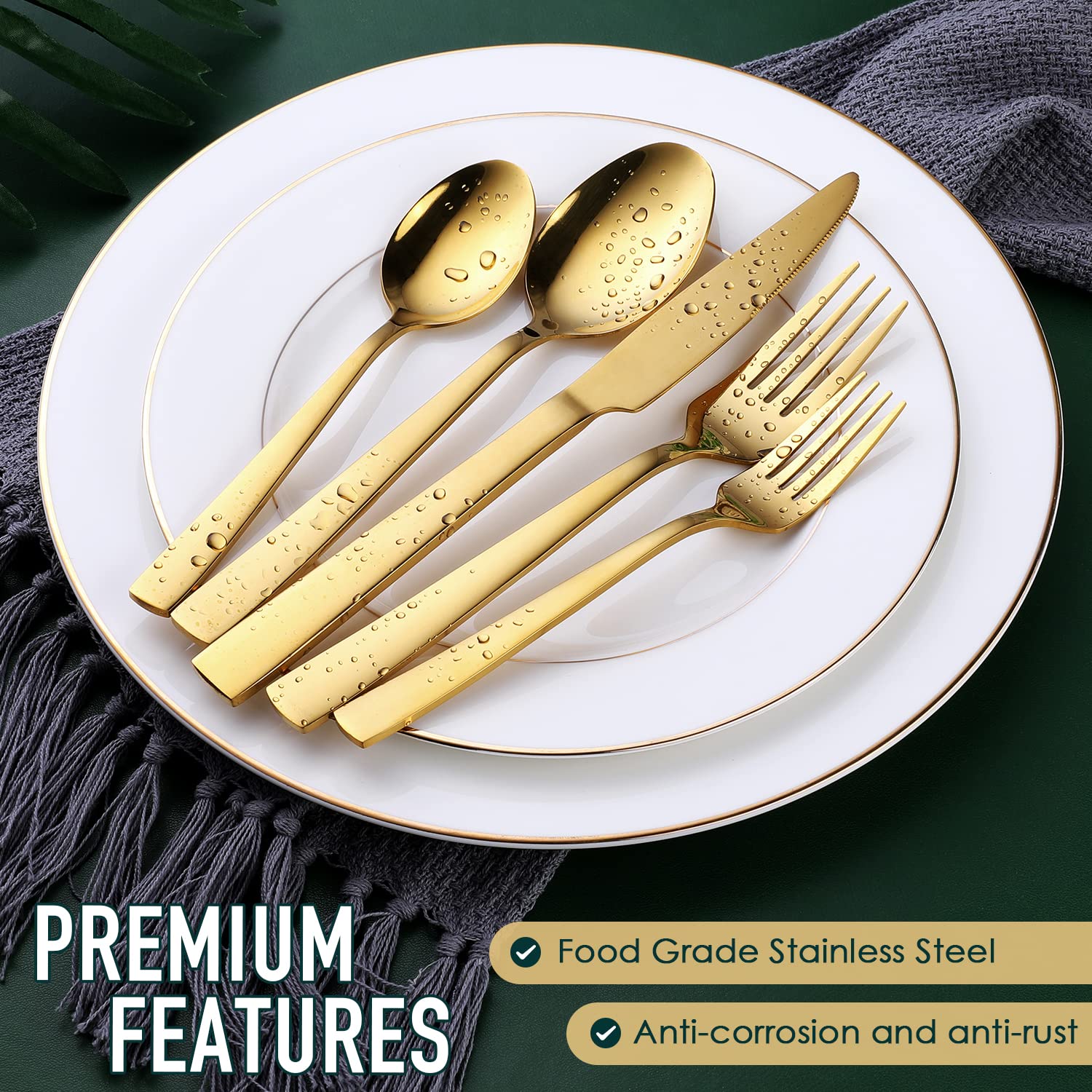 Gold Silverware Set  OGORI 30-Pieces Gold Forged Stainless Steel Flatware Set Square handle  Service of 6