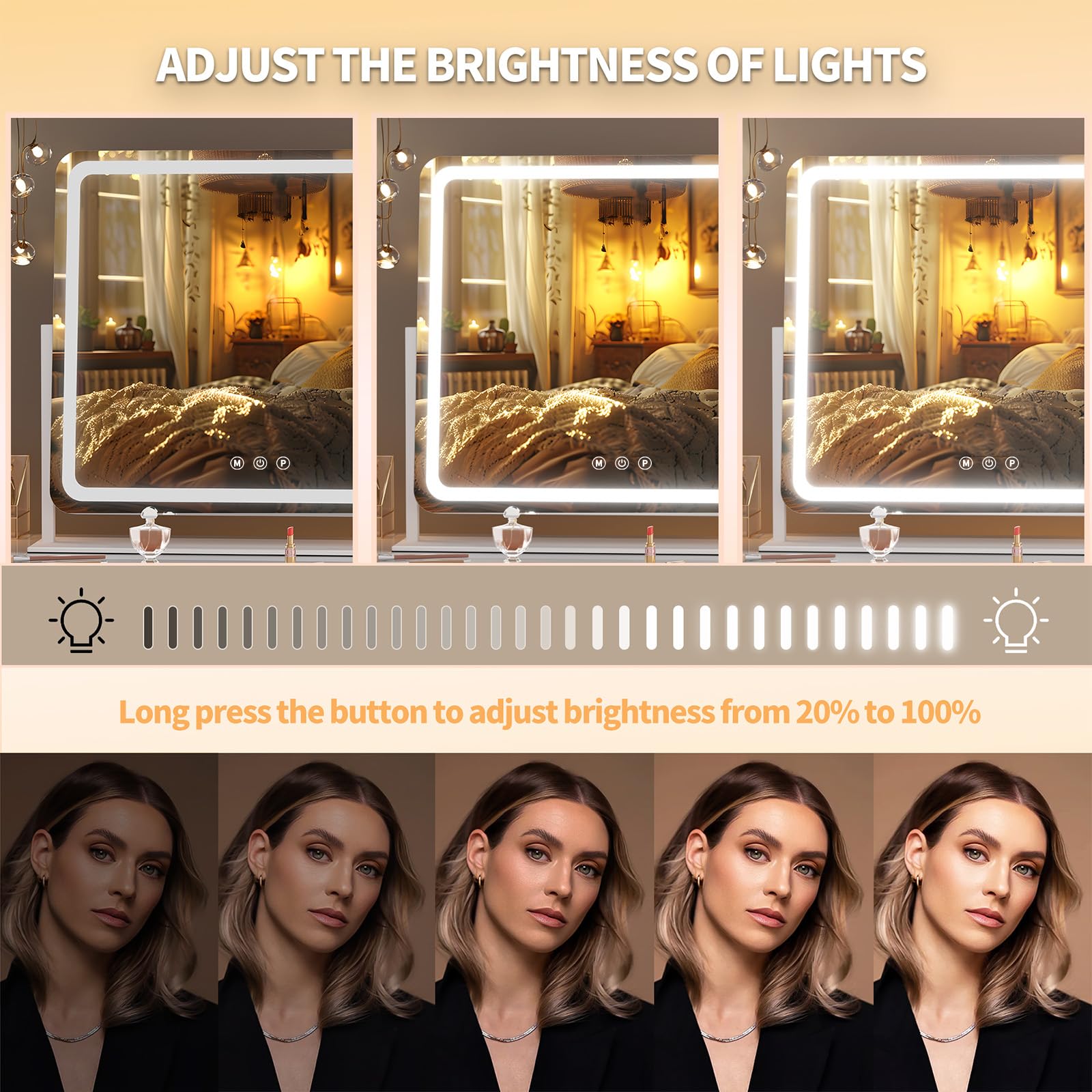 Hasipu Vanity Mirror With Lights, 23.6'' X 19.7'' Led Makeup Mirror, Light Up Mirror With 10X Magnification And Phone Holder, Us