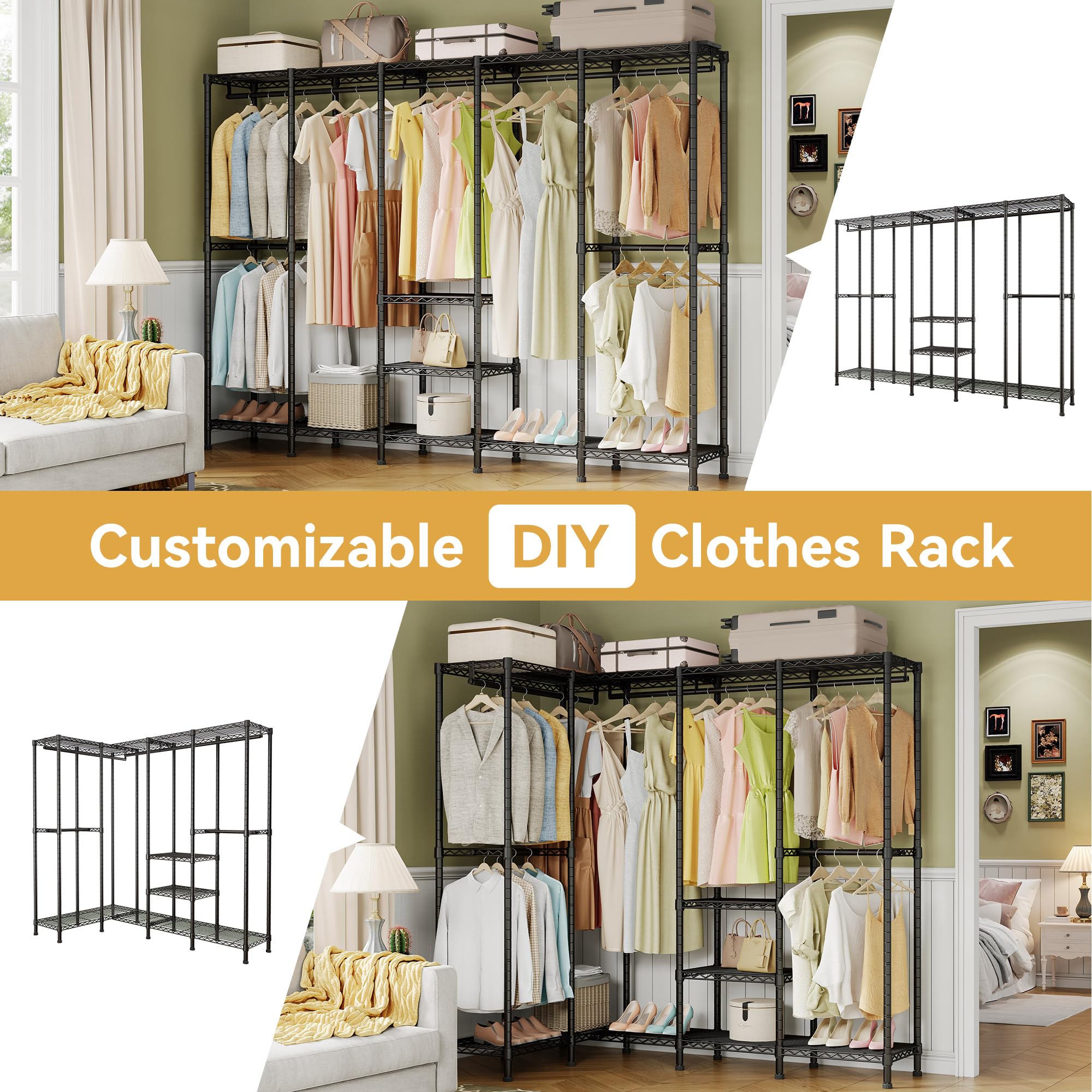 Higeego H5 Extra Large Wire Garment Rack, Heavy Duty Clothes Rack, Large Wardrobe Closet, Freestanding Closet Rack For Hanging C