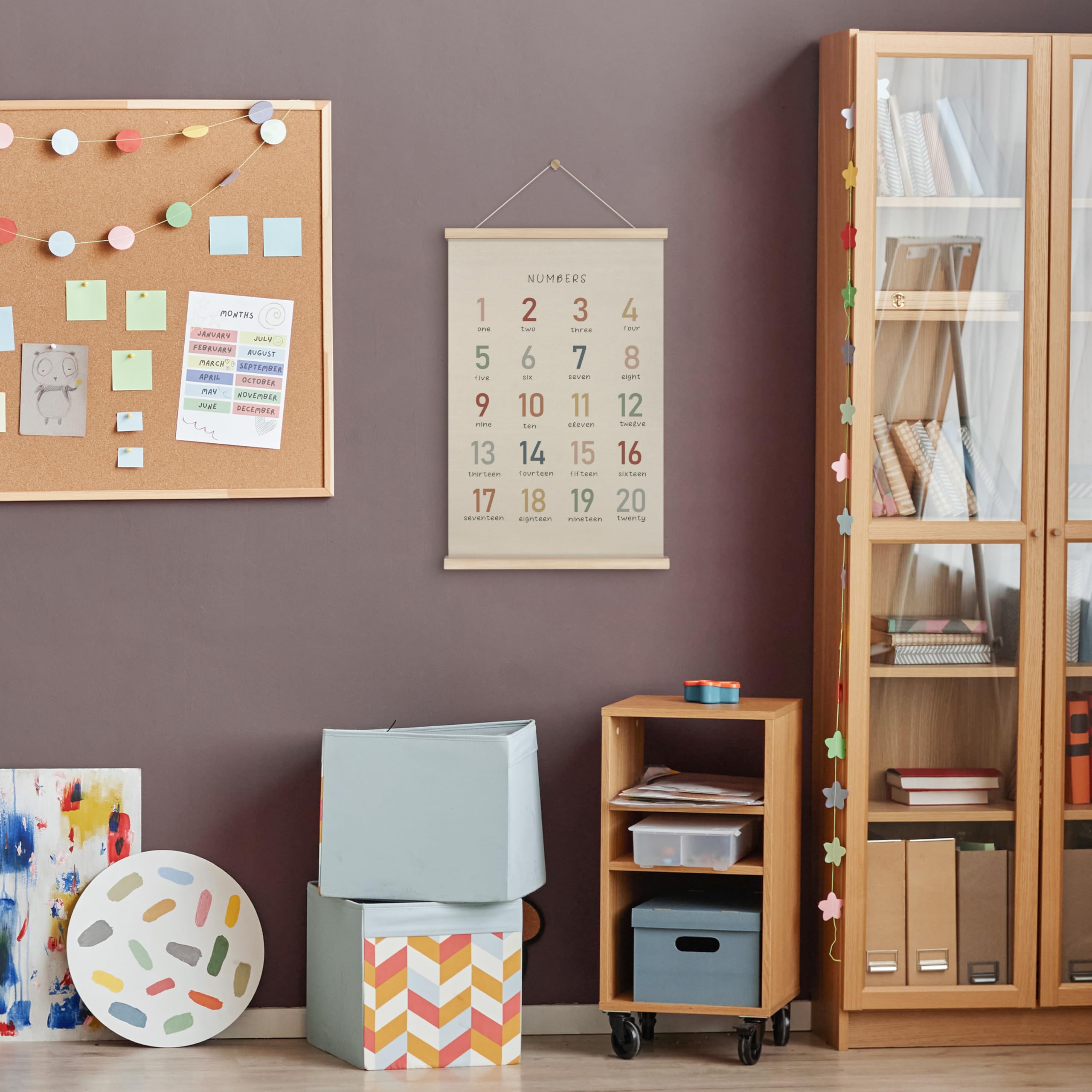 Hrqko Boho Numbers Alphabet Poster Hanger Frame, Nursery Wall Decor, Boho Learning Poster Wall Art With Wooden Frames, Numbers B